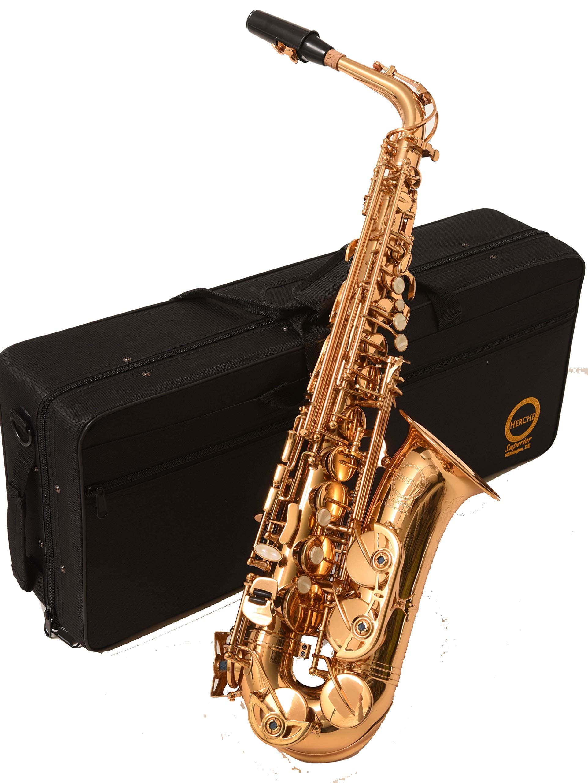 Superior Alto Saxophone | Professional Grade Musical Instruments for All Levels | High F# Key | Complete Set w/Backpack Carrying Case, Neck Strap, Alto Sax Reeds, Cork Grease & Service Plan