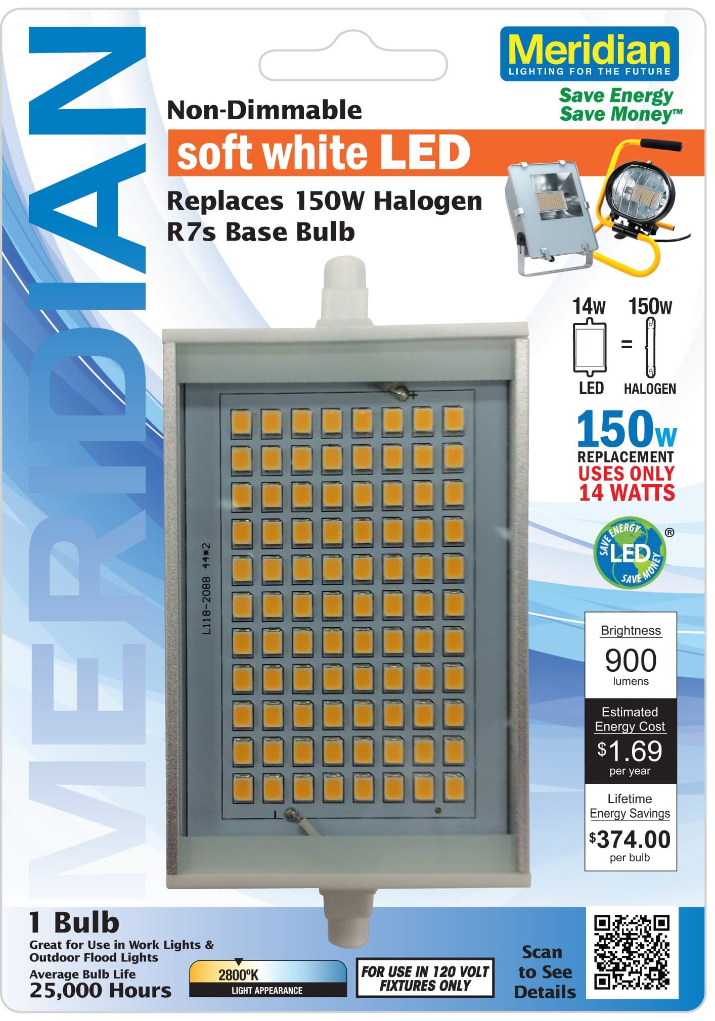 Meridian Electric 13159 Meridian 14-Watt R7 900-Lumen LED Bulb