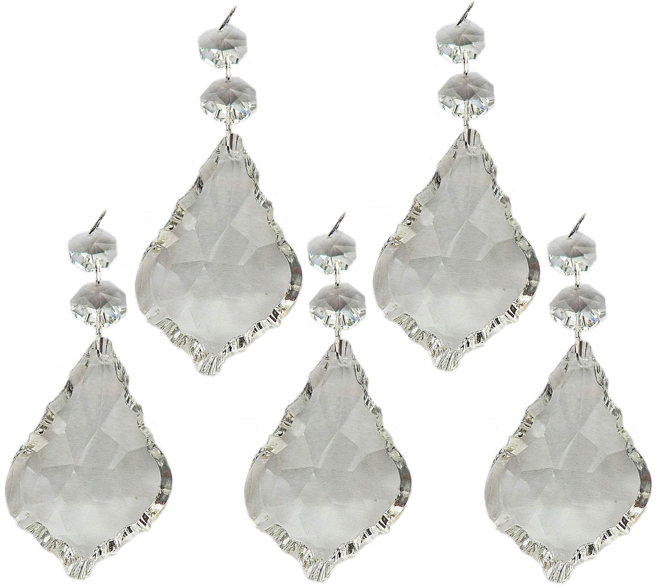 5 Pieces 75mm 3" XL Leaf Clear Chandelier Drops Transparent Droplets Cut Glass Crystals Beads Christmas Tree Ornaments Wedding Decorations Light Spare Parts