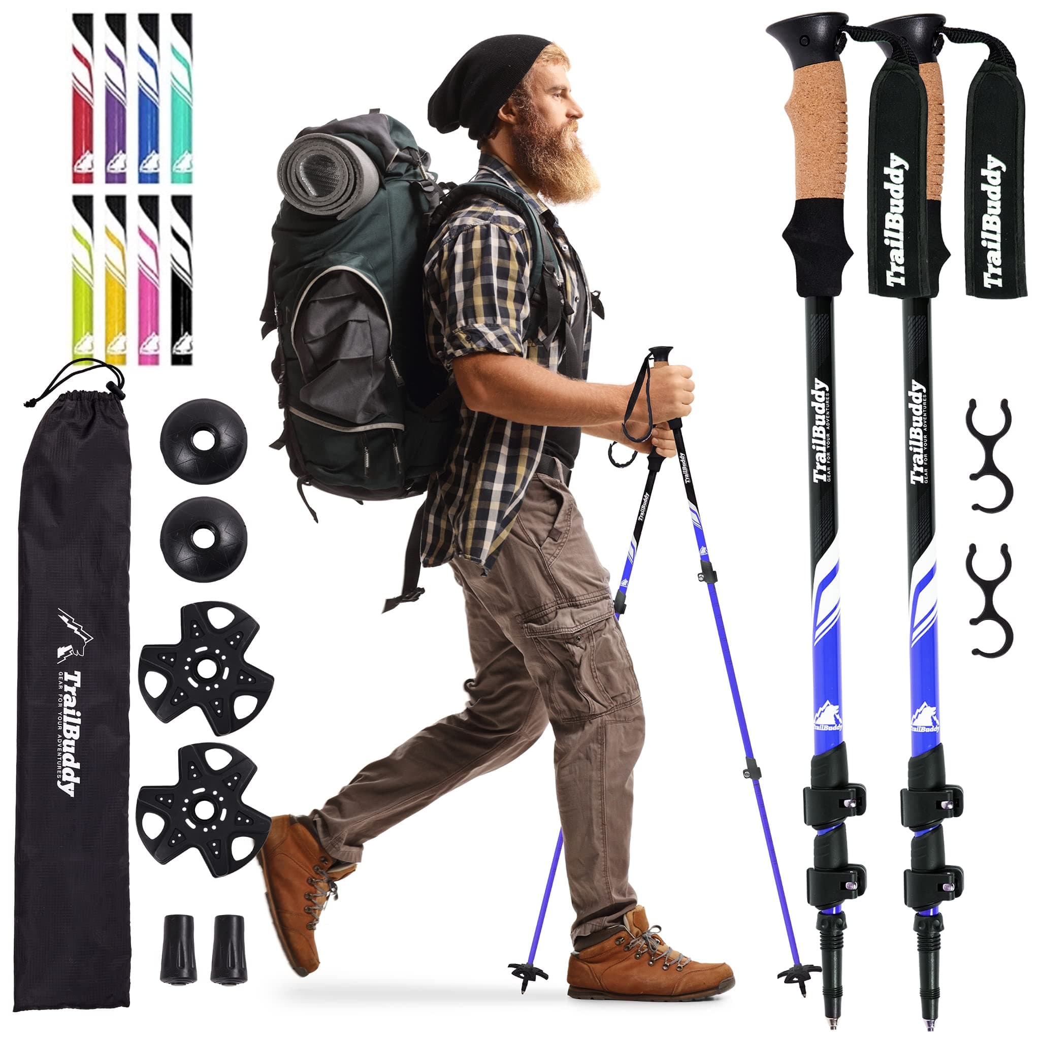 Trekking Poles - Lightweight, Collapsible Hiking Poles for Backpacking Gear - Pair of 2 Walking Sticks for Hiking, 7075 Aluminum with Cork Grip