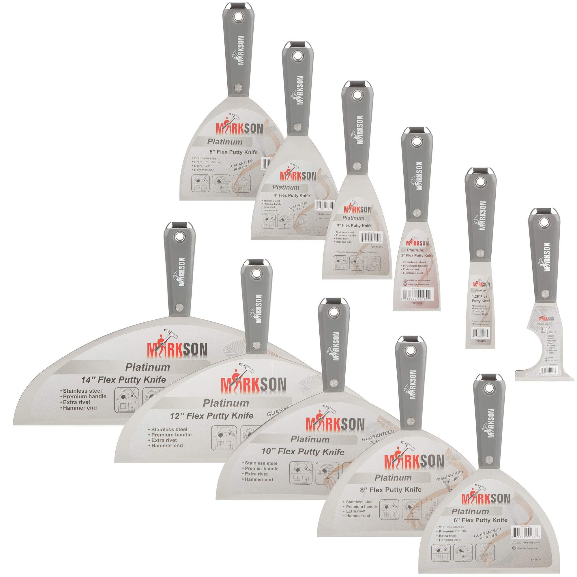 Markson 11- Piece Platinum Series Stainless Steel Putty Spackle Scraper Knives, Painting Tool for Dry Wall Complete Set