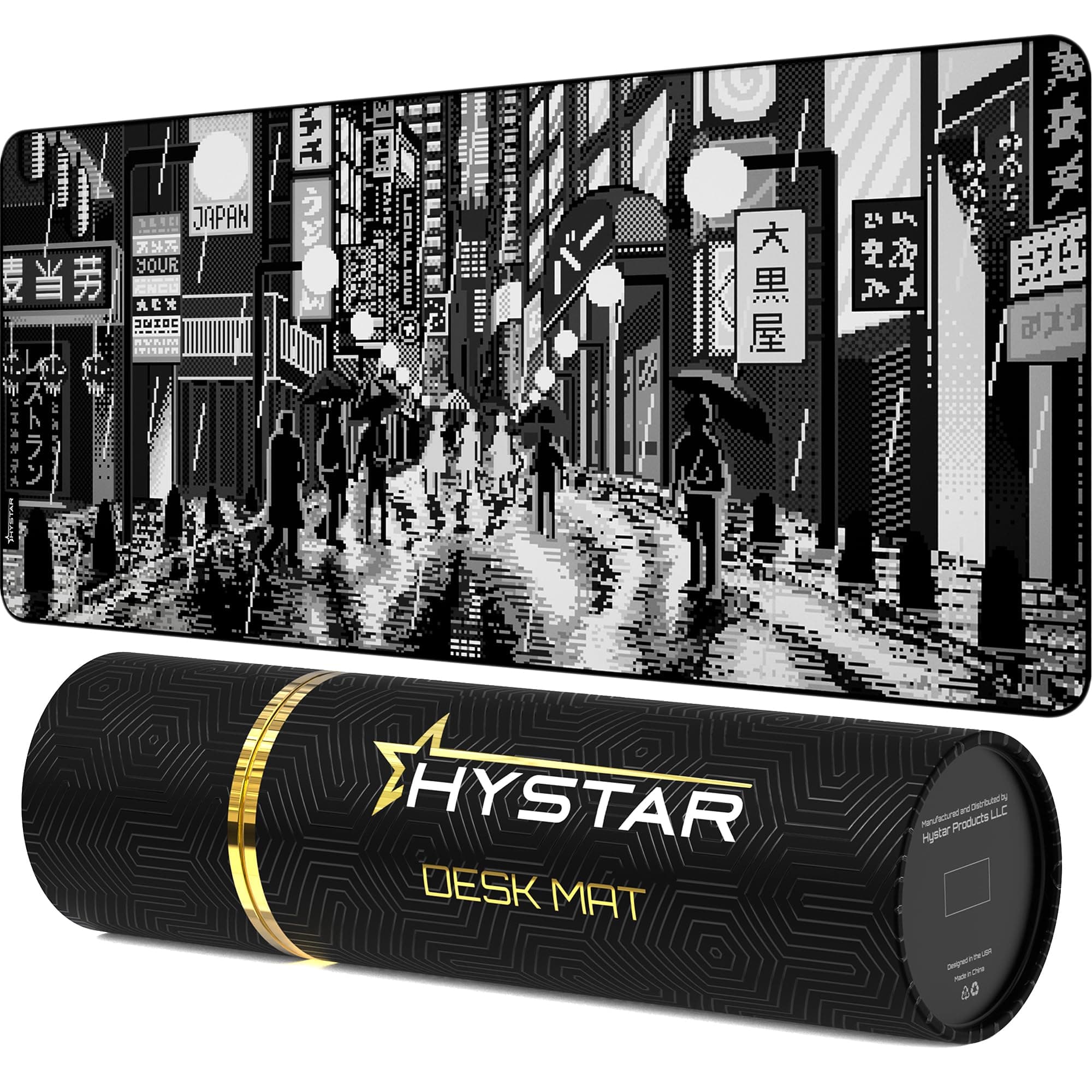 Hystar Extended Gaming Mouse Pad | XXXL 45" x 20" | 5mm Thick Waterproof Surface Smooth Polyester Fabric and Natural Rubber Base | Retro Tokyo (Black and White)