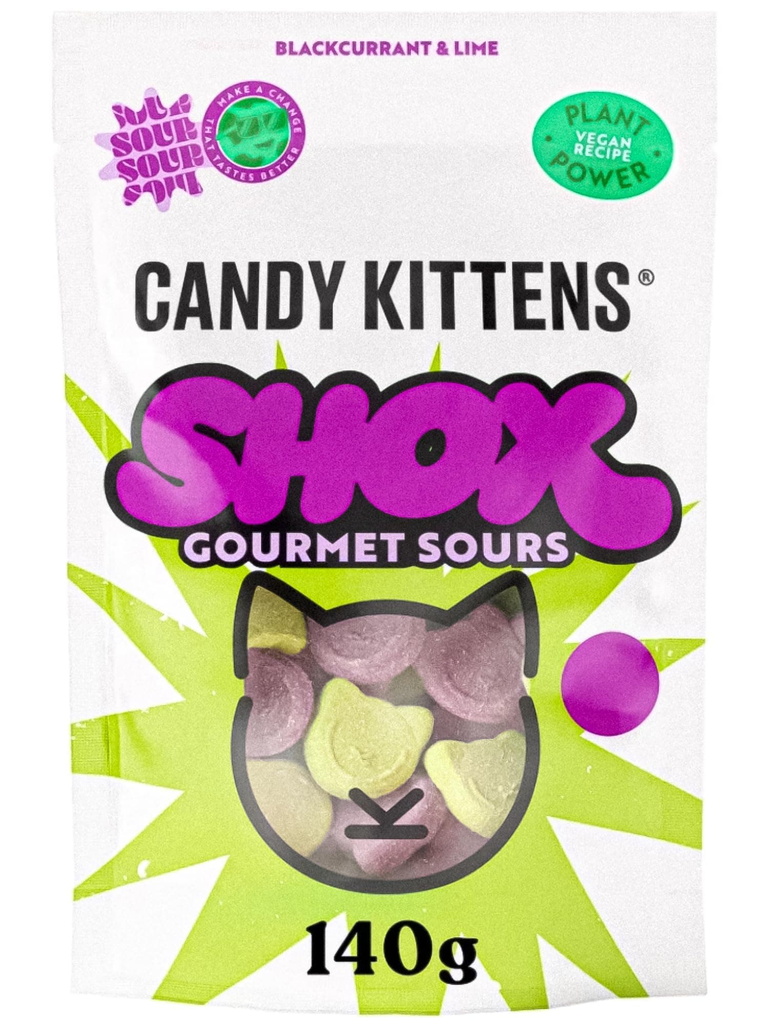 Candy Kittens Vegan Sweets – SHOX Blackcurrant & Lime (140g, Pack of 7) – Fizzy Vegan Snacks, Chewy Pick and Mix Treats Made with Real Fruit Juice, Plant-Based Sweets Gift Box Idea