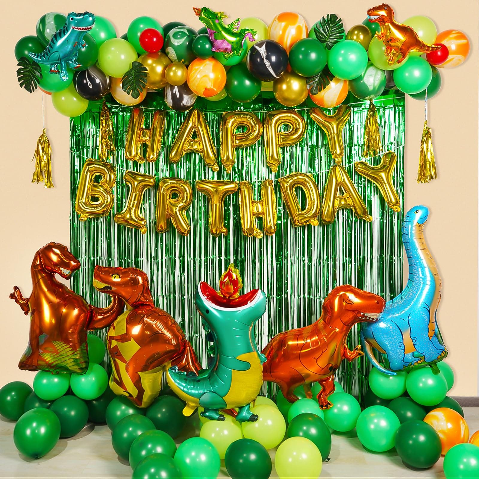 GoGoGoodie Dinosaur Theme Birthday Party Decorations Green Dino Party Decor for Boys Kids 3-12 Year Old Celebration