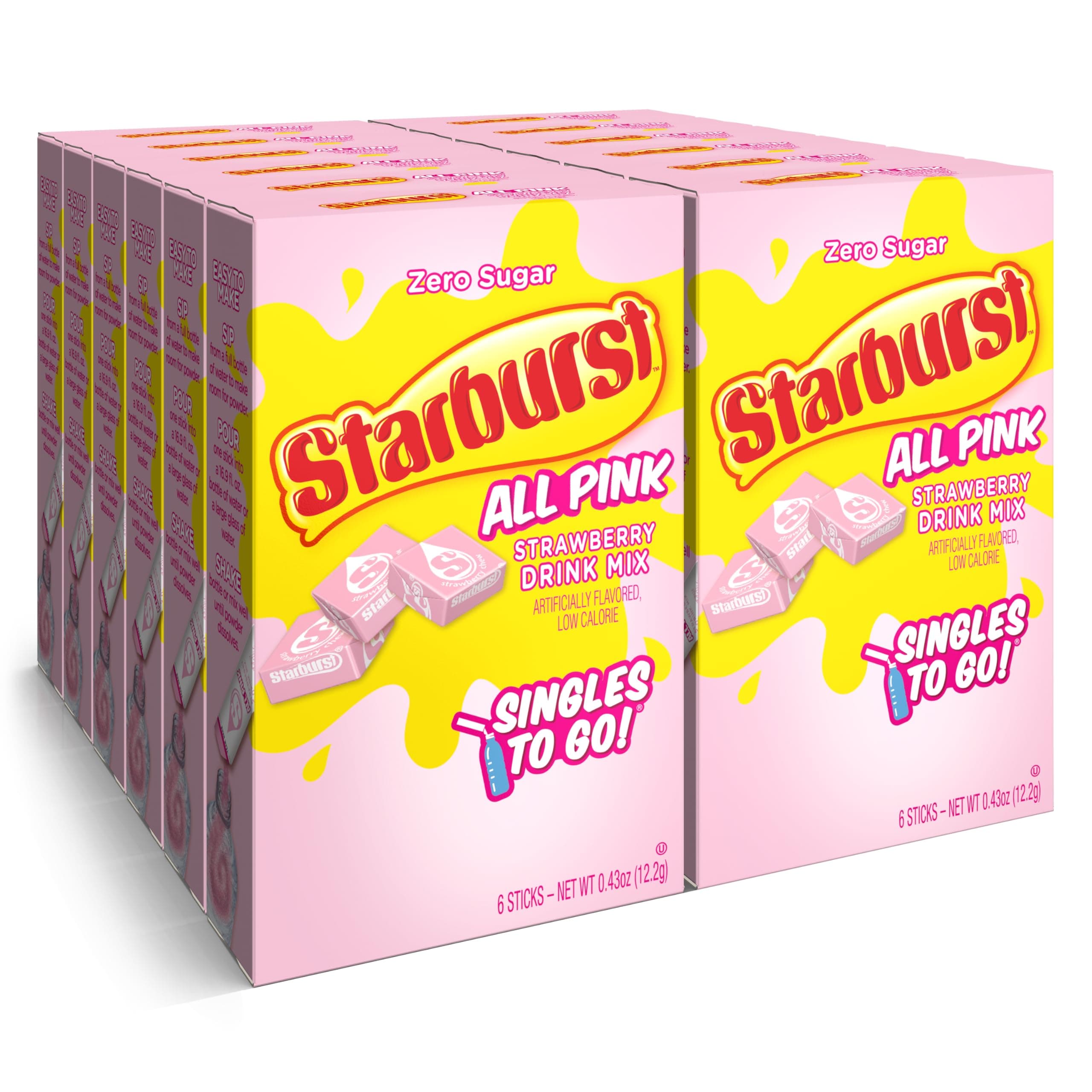 Starburst All Pink Strawberry Flavour Sugar Free Singles to Go Drink Mix 6 Sachets 12.2g