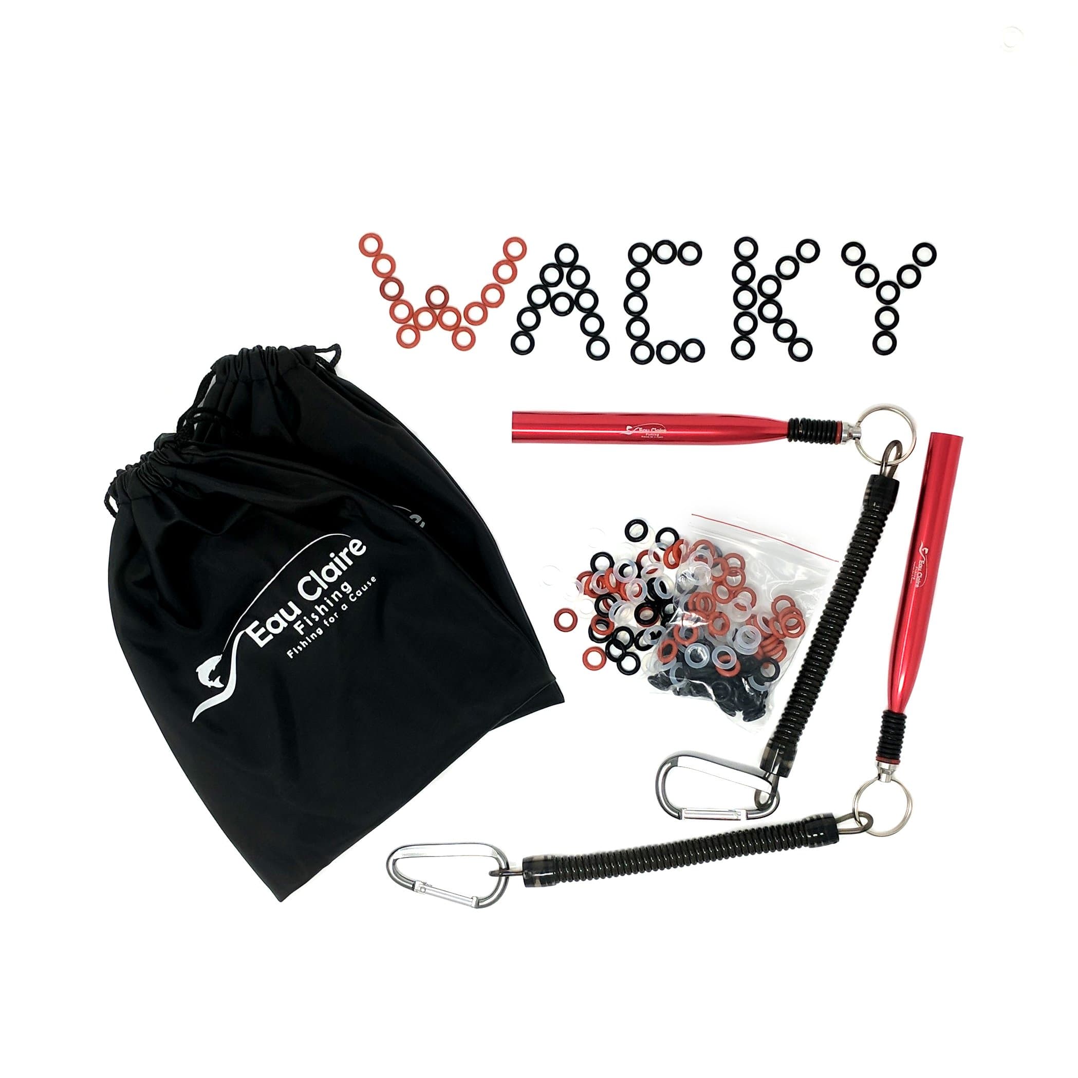 Eau Claire Fishing Red Wacky Rig Tool with 110 4 & 5 Inch O-Rings, Fits Up to 8" Soft Plastic Rubber Worms