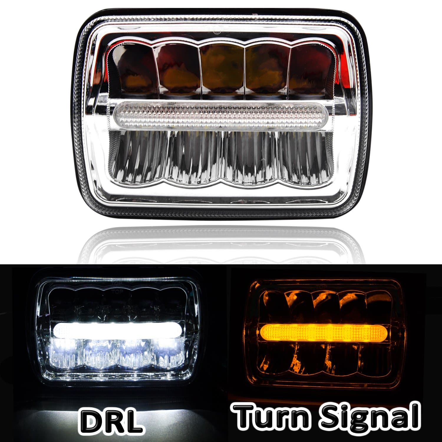 Square LED Headlights 5x7 w/Amber Turn Signal & DRL Chrome 7x6 Sealed Beam Headlamps For Jeep Wrangler Cherokee Nissan Pickup Trucks h6014 / h6052 / 6054 / h6054 LED Headlight (1pcs)