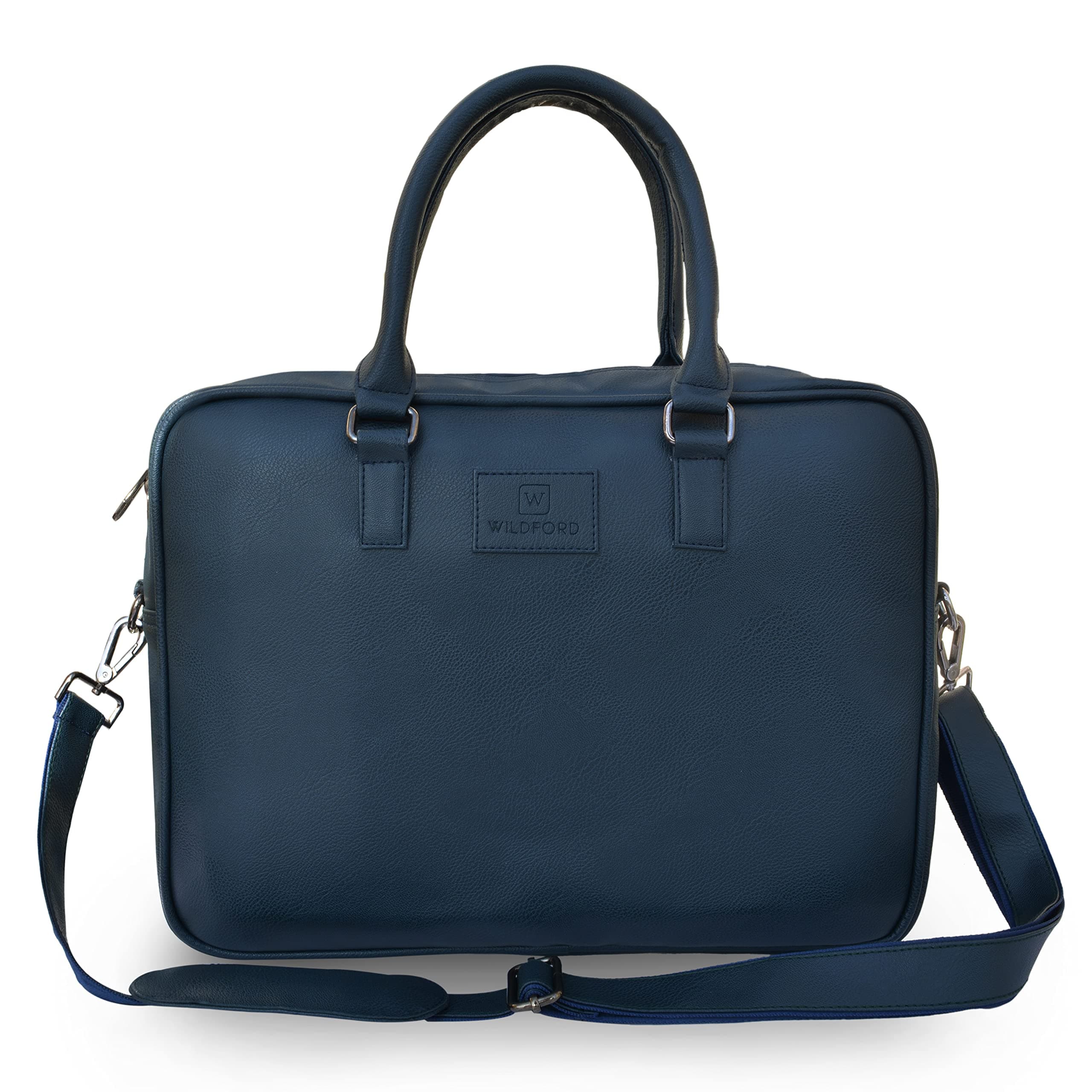 WILDFORD Royal Blue, 15.6 inch Laptop Bag, Leatherite Hand Bag| Adjustable Shoulder Straps| Messenger Bag | Handmade Bag (Blue)