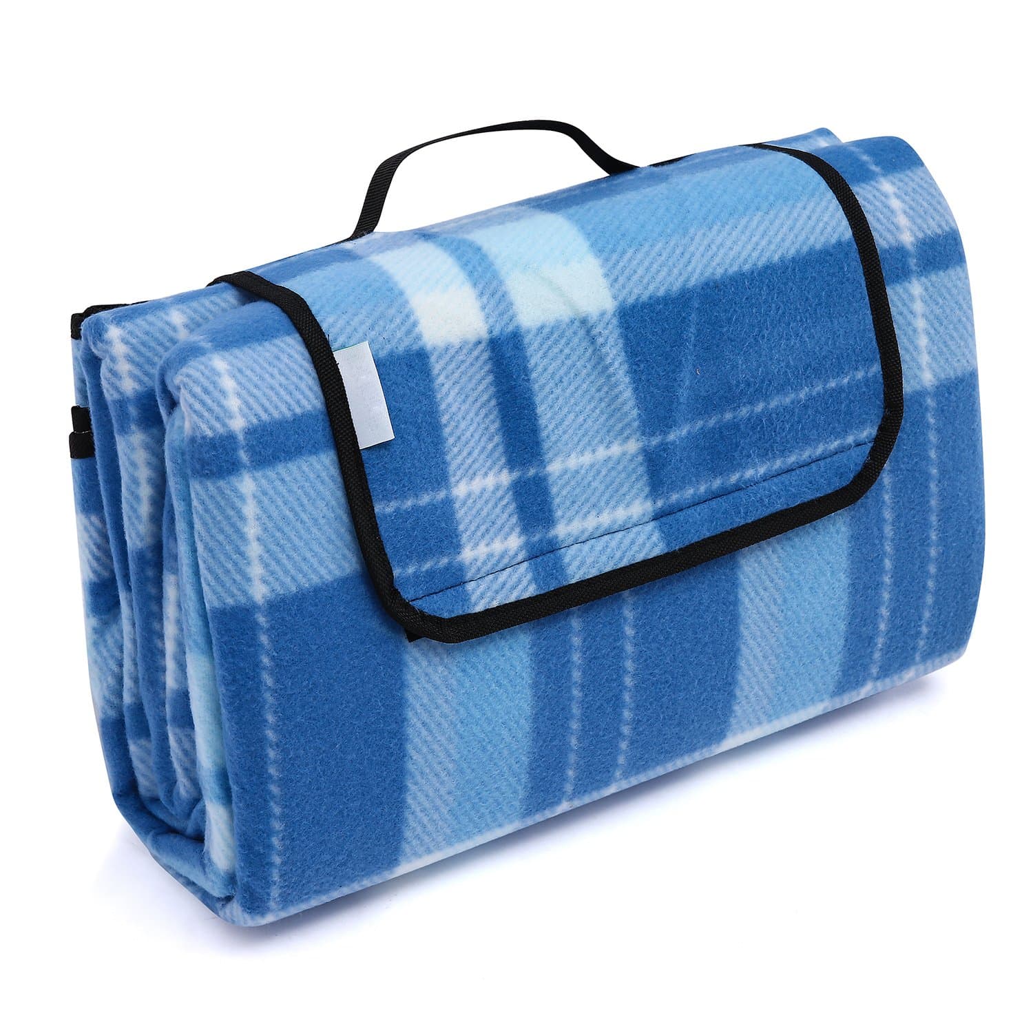 OUTCAMER Large Waterproof Outdoor Picnic Blanket, Portable Folding Picnic Blanket Mat with Tote for Family Camping (Blue-white checker, 79" × 79")