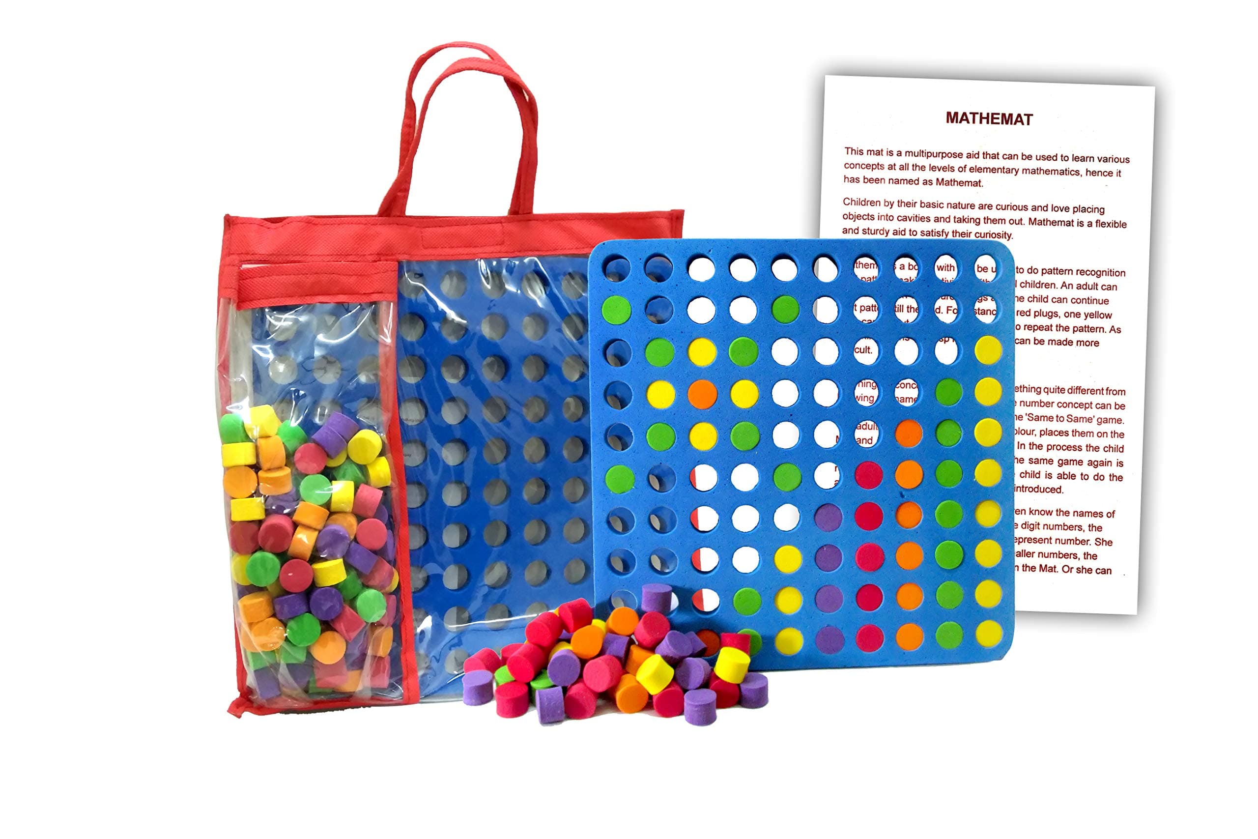 Kid - Mathmat (10X10) A Rubber Mat With Plugs For Visual Display Of Numbers, Addition And Multiplication In Grid Format.