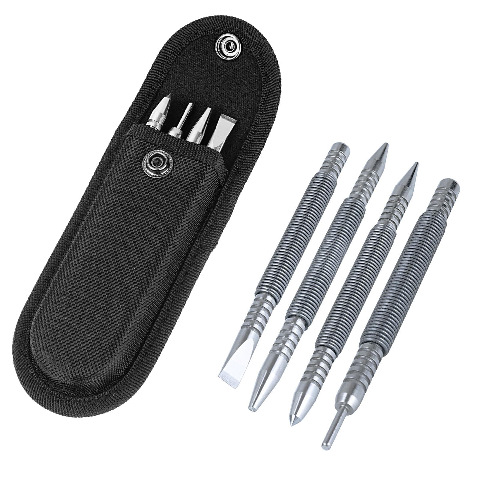 BESTNULE 4-Piece Nail Setter Dual Head Nail Set & Dual Head Center Punch & Hammerless Cold Chisel & Hinge Pin Remover Punch Set, Nail Setter Features 1/8-in, 3/32-in, 3/16-in, 1/16-in, 5/16-in, 1/8-in