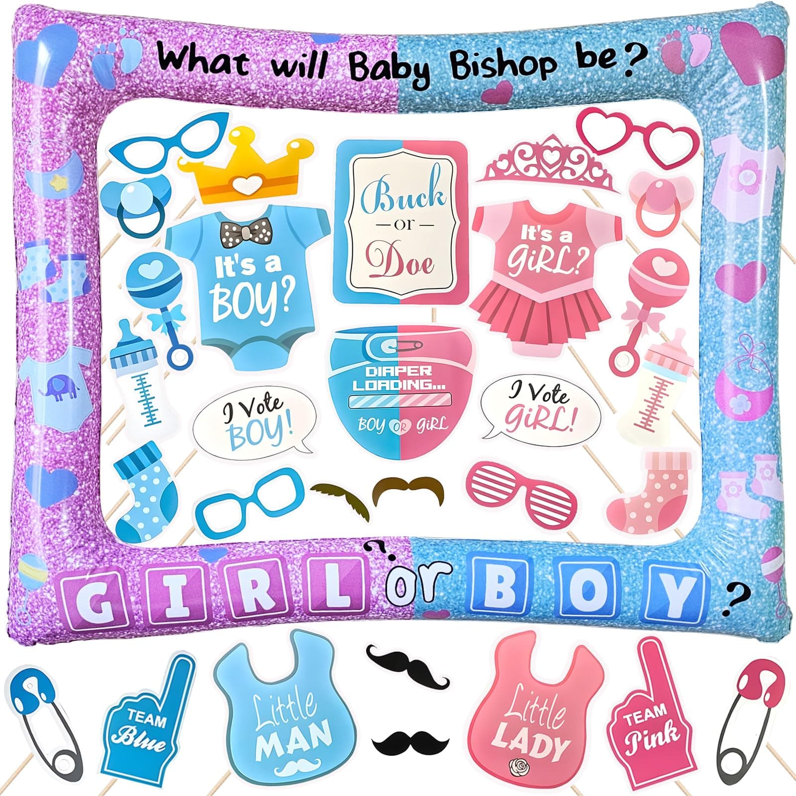 YiiiGooodGender Reveal Photo Box Accessories Pack of 30 Photo Props Inflatable Photo Frame Girl or Boy Baby Shower Photo Props Baby Shower Party Decoration