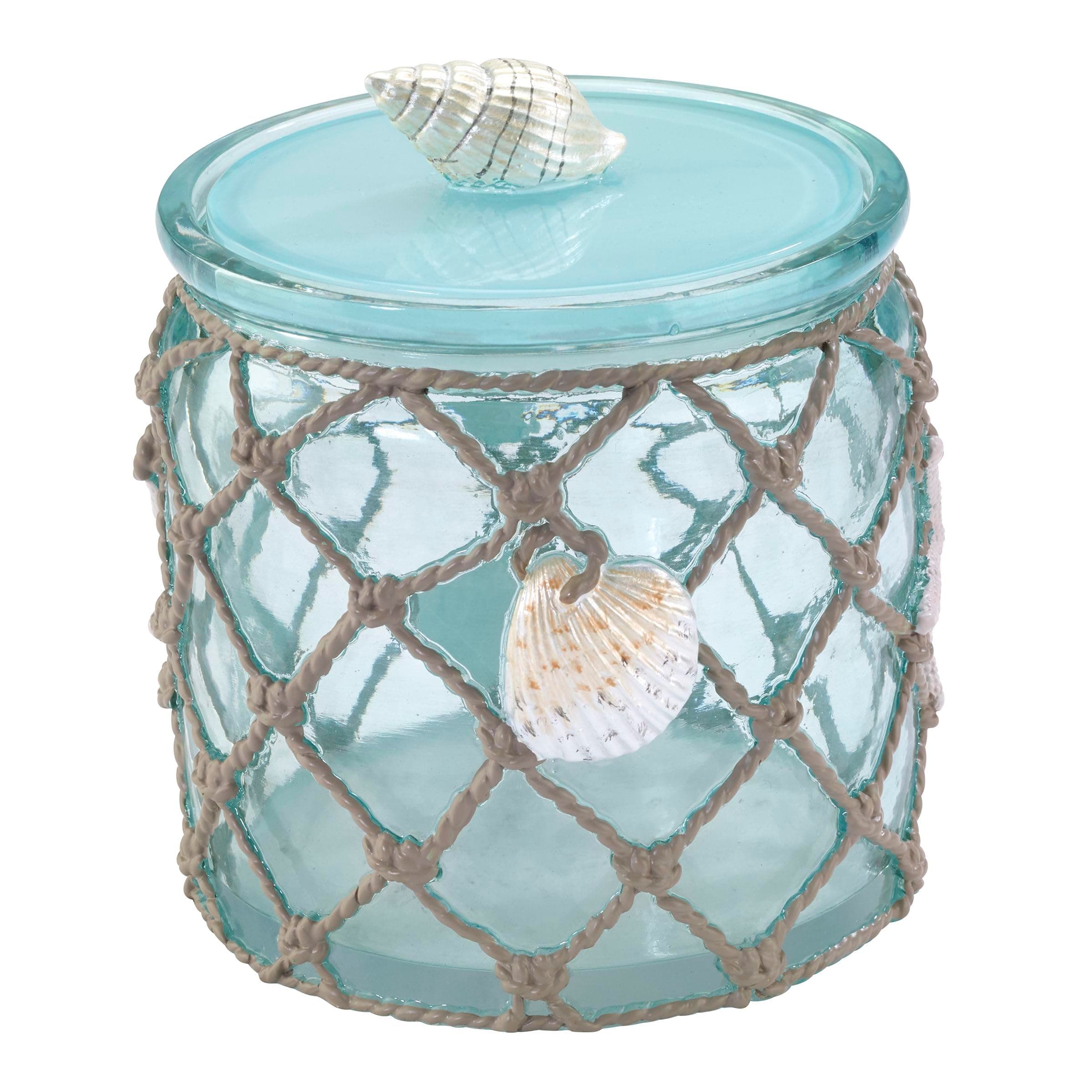 Covered Jar, Resin Countertop Organizer, Beach Inspired Bathroom Accessories (Seaglass Collection)