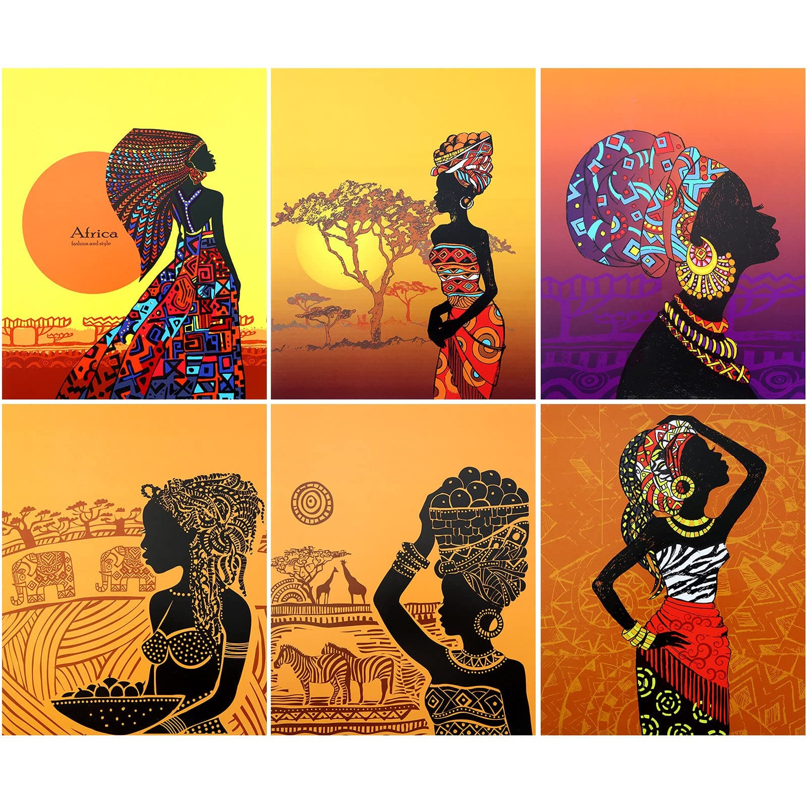 Tenare 6 Pcs African American Wall Art Painting Decoration Retro Black History Wall Decor African Woman Ethnic Ancient Posters for Living Room Bedroom Bathroom Decor, Unframed, 8 x 10 Inch