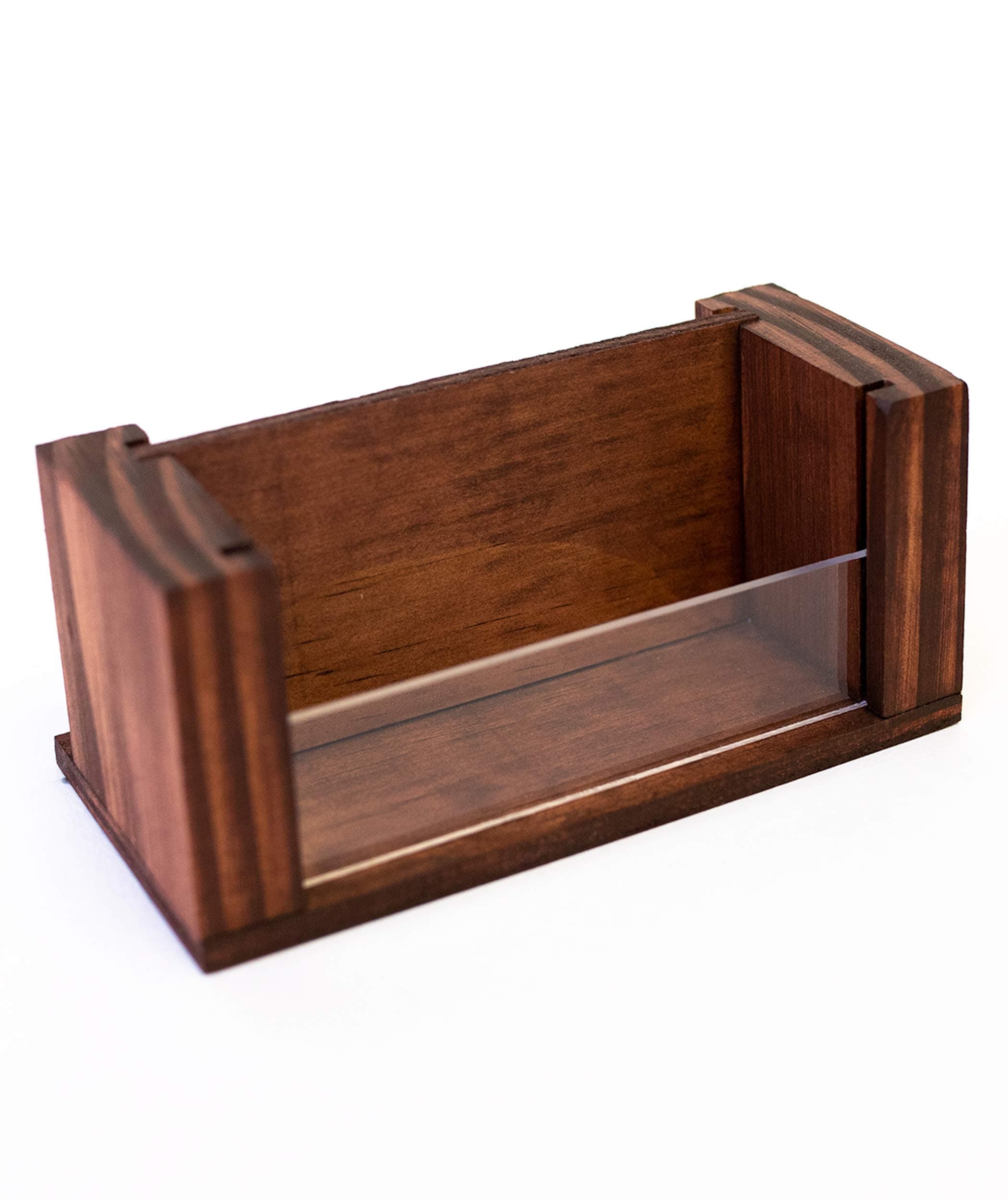 Wood Business Card Holder - Premium Desktop Display Stand with Acrylic Front - Handmade - 70 Card Capacity - 2.4 x 4.5 Inches (Stain)