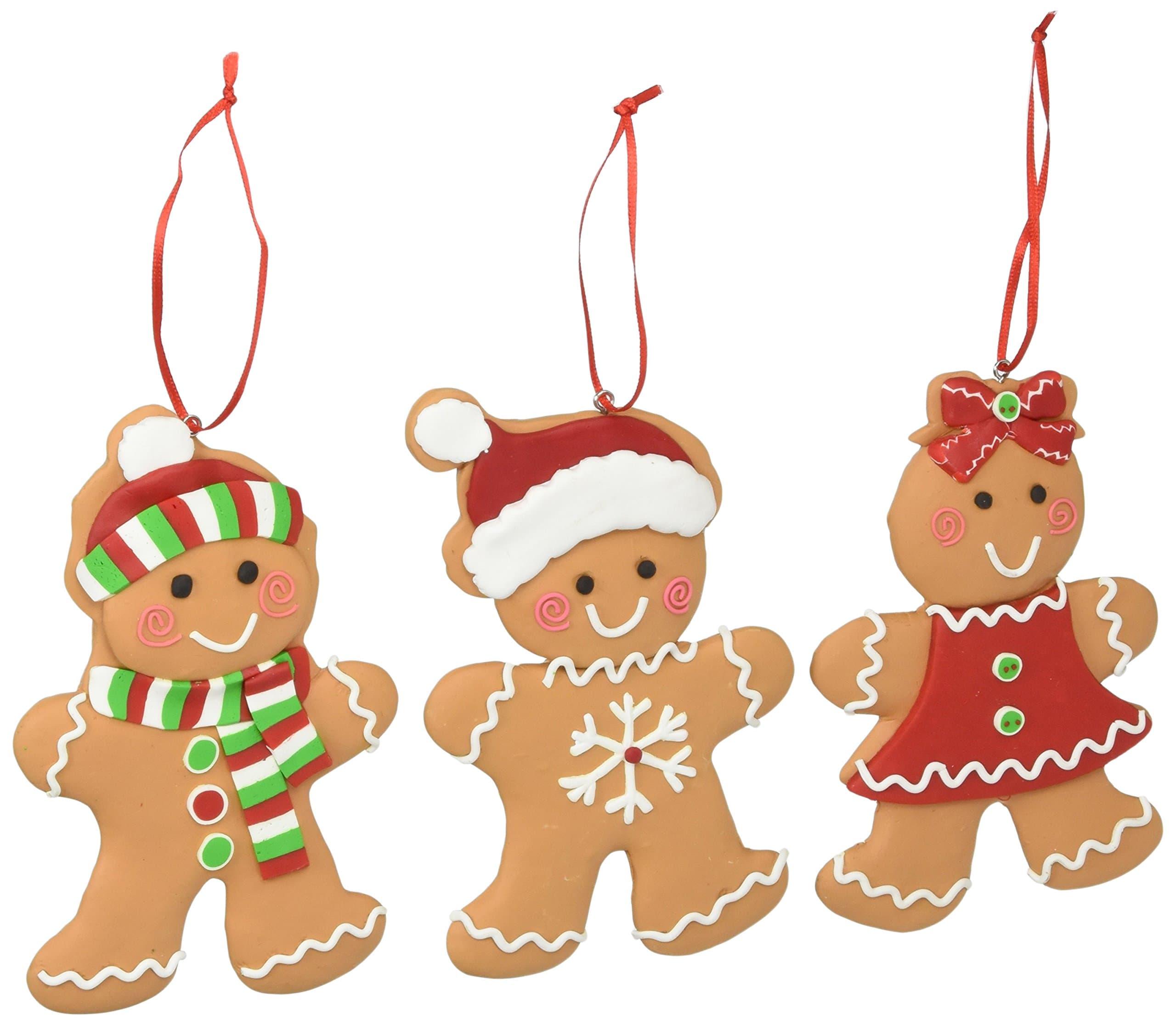 Set of 3 Gingerbread Cookie Christmas Tree Ornaments Adorable Holiday Decor