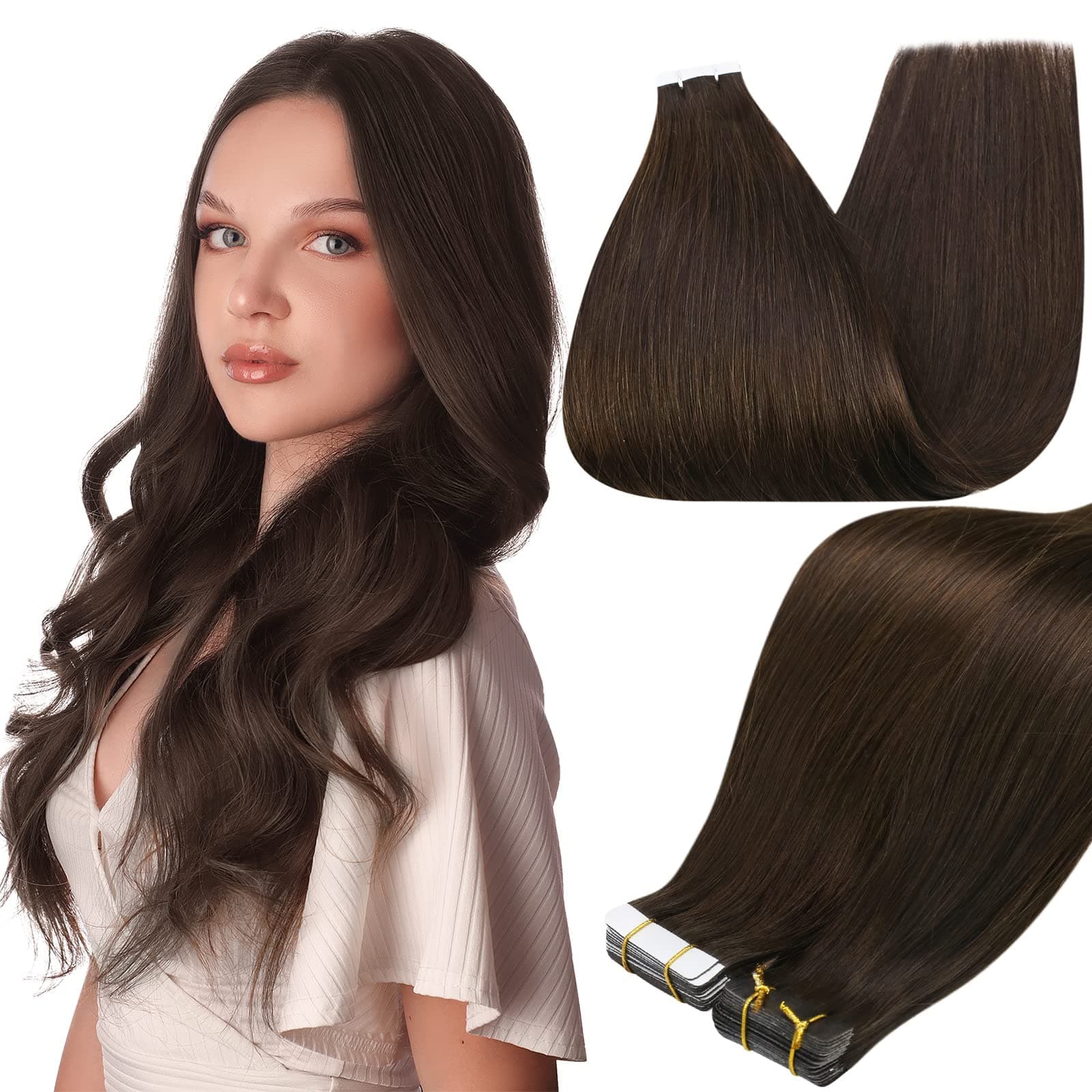 - Tape in Hair Extensions Real Remy Human Hair Invisible Seamless Skin Weft Human Hair Tape in Extensions Color 2 Dark Brown Human Hair Extensions Brazilian Hair 18Inch 50G 20Pcs Add Length