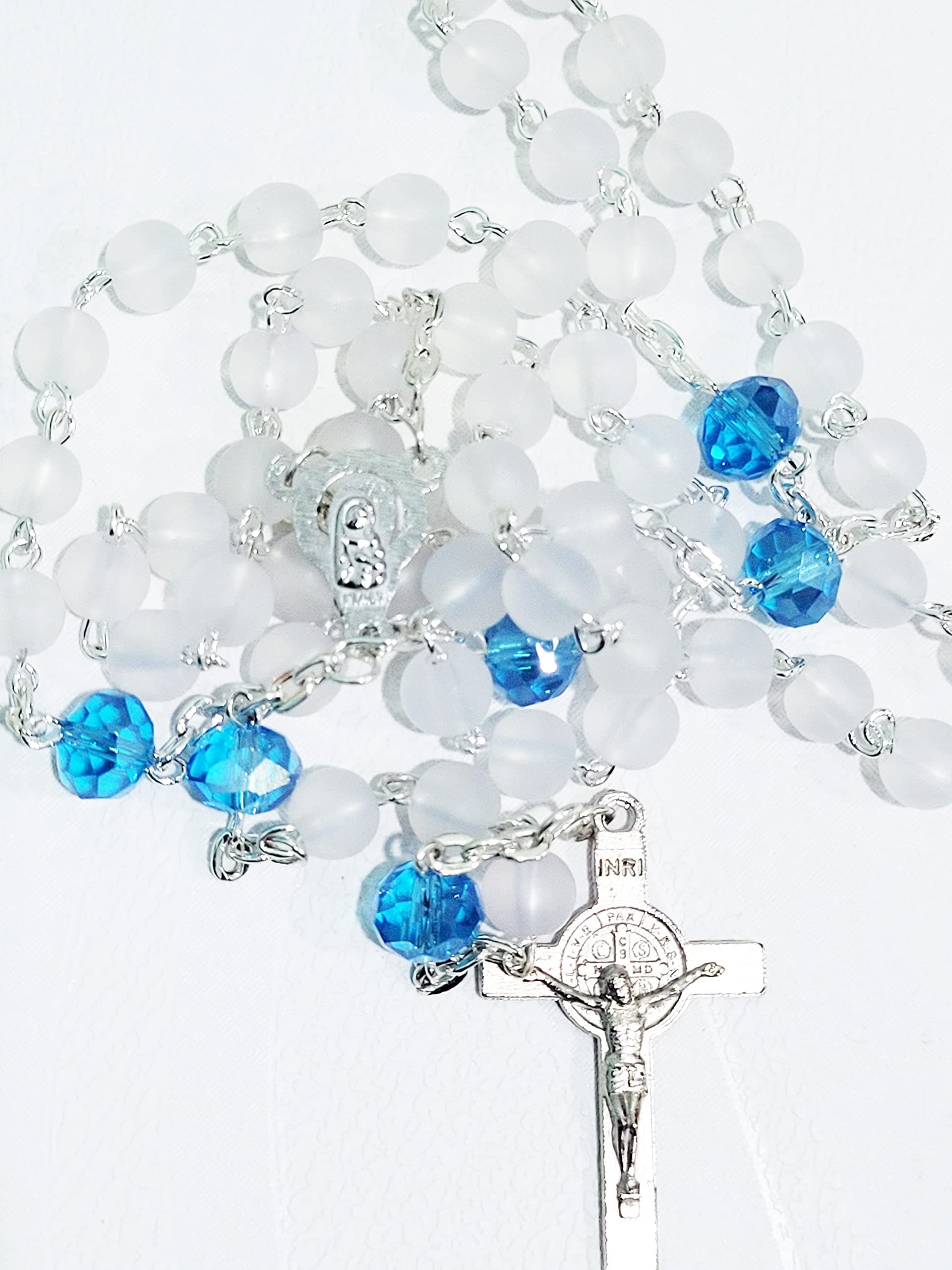 Ice Beads Catholic Praying Rosary - Wedding & Communion Rosary - 6mm