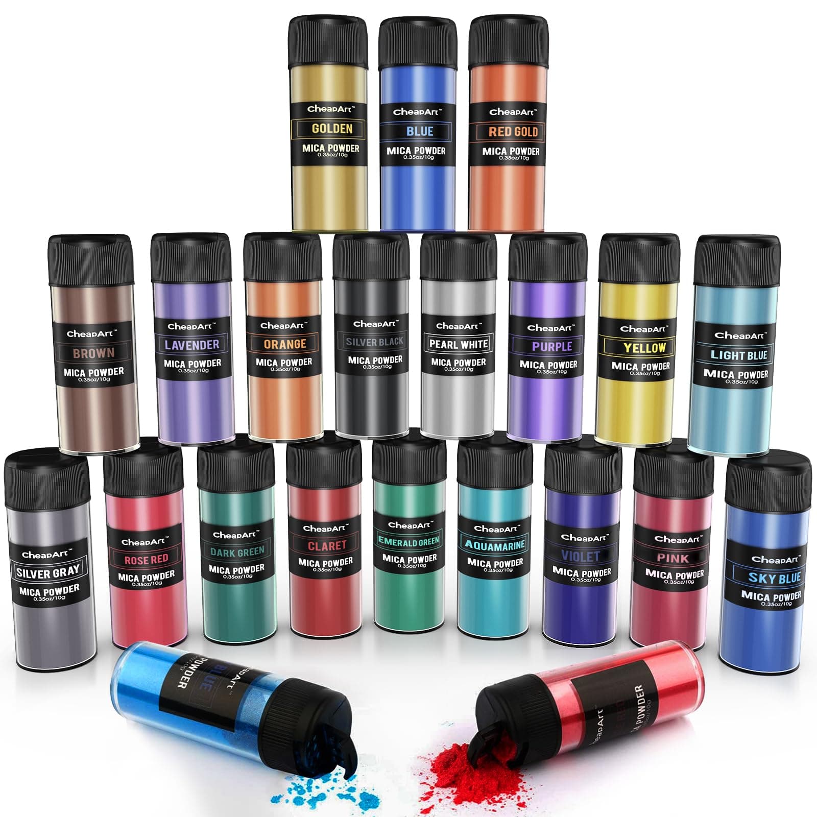 20 Colors Mica Powder for Epoxy Resin - 10g Each Bottle Shimmer Large Amount Pigment Powder Shimmer Cosmetic Grade Mica Powder for Soap Making, Lip Gloss, Candle Dye, Bath Bombs, Nails