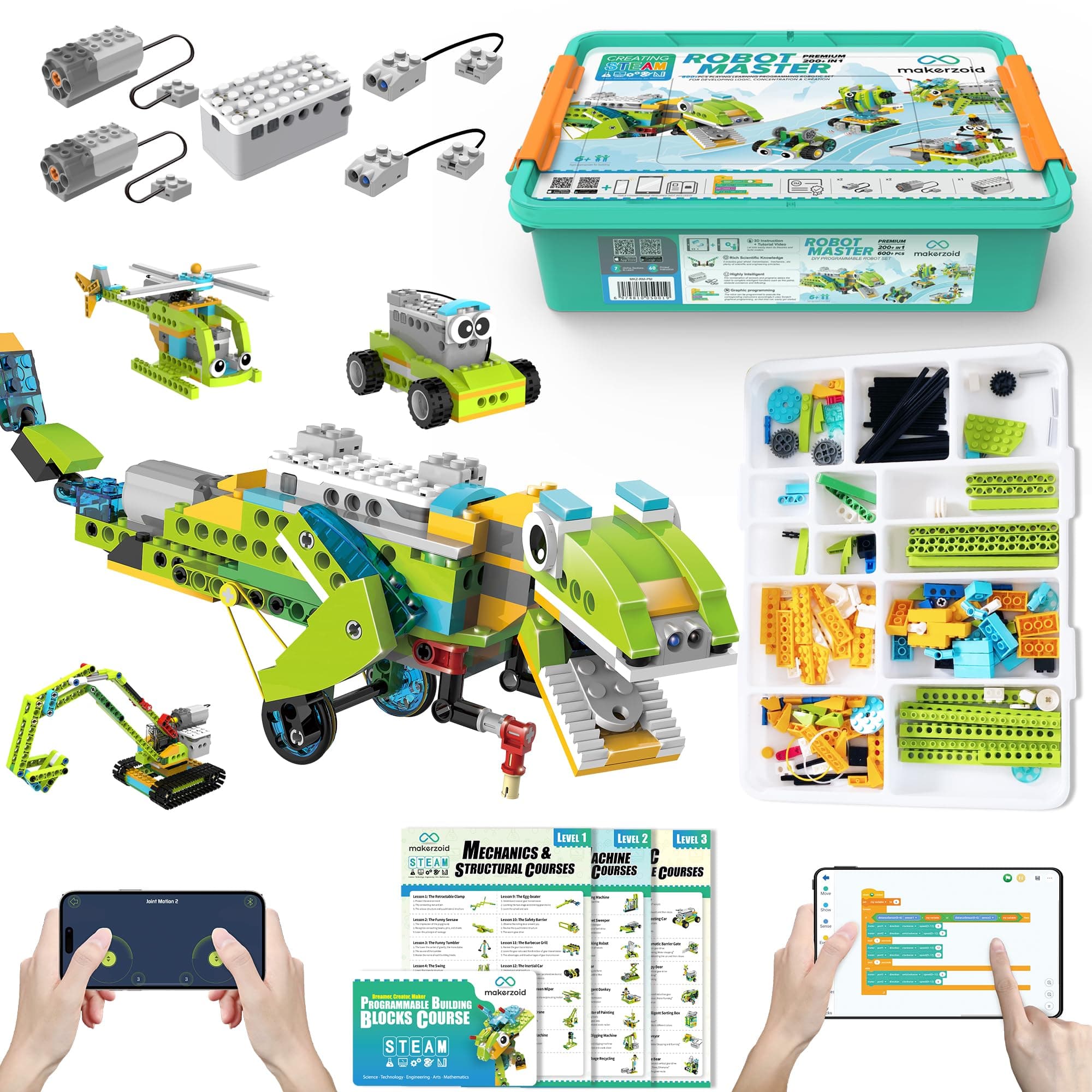 makerzoid Premium, STEM Robot Toy Kit, Coding Toys for Kids Ages 6 7 8+, 200 in1 Programmable Robotic Building Kit, Science Kits for Boys Christmas Birthday Gifts, STEM Toys, Free App