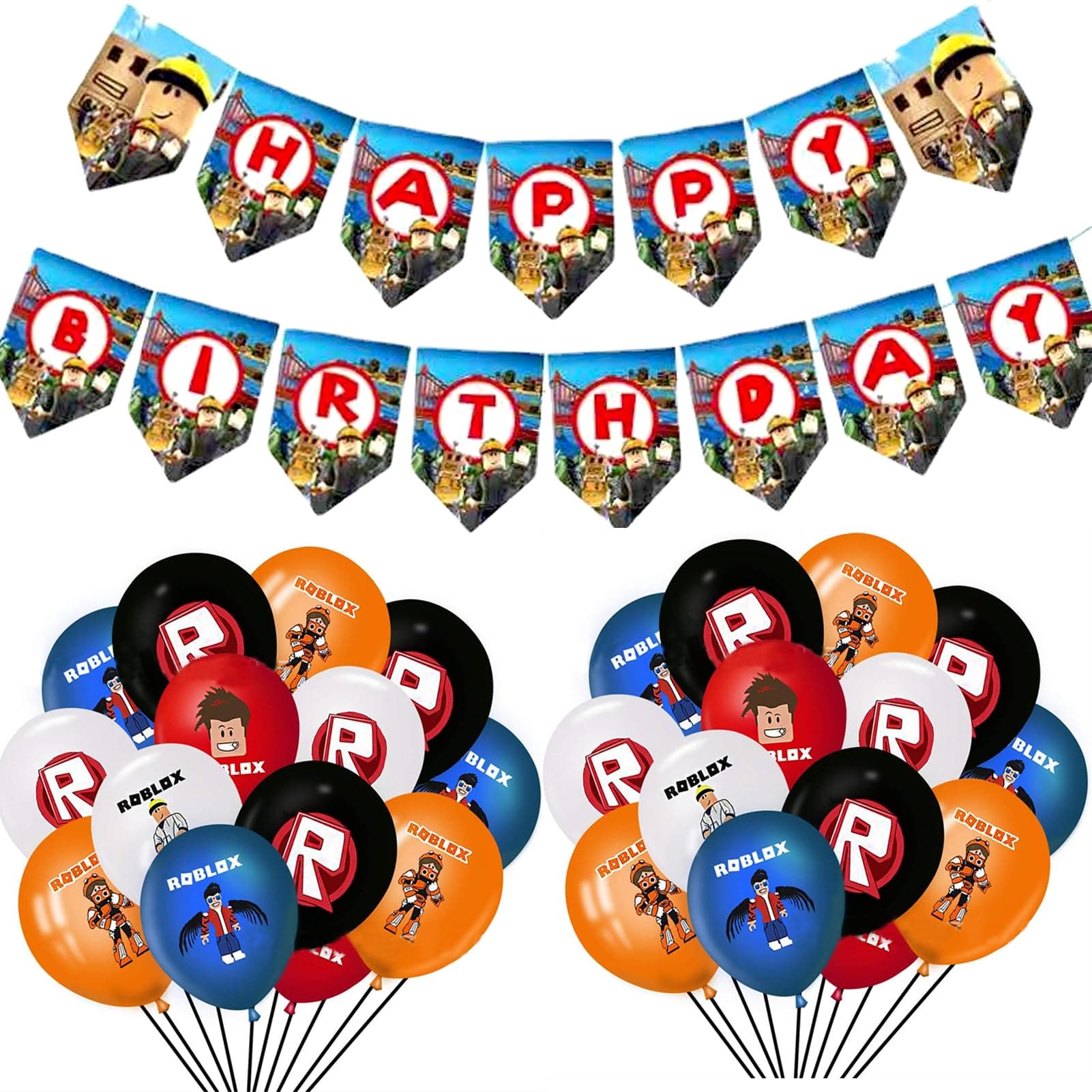 1Pcs Happy Birthday Banner 18Pcs Game Balloons Birthday Party Decorations, Party Latex Balloons For Kids Boys Girls Birthday Party Decoration