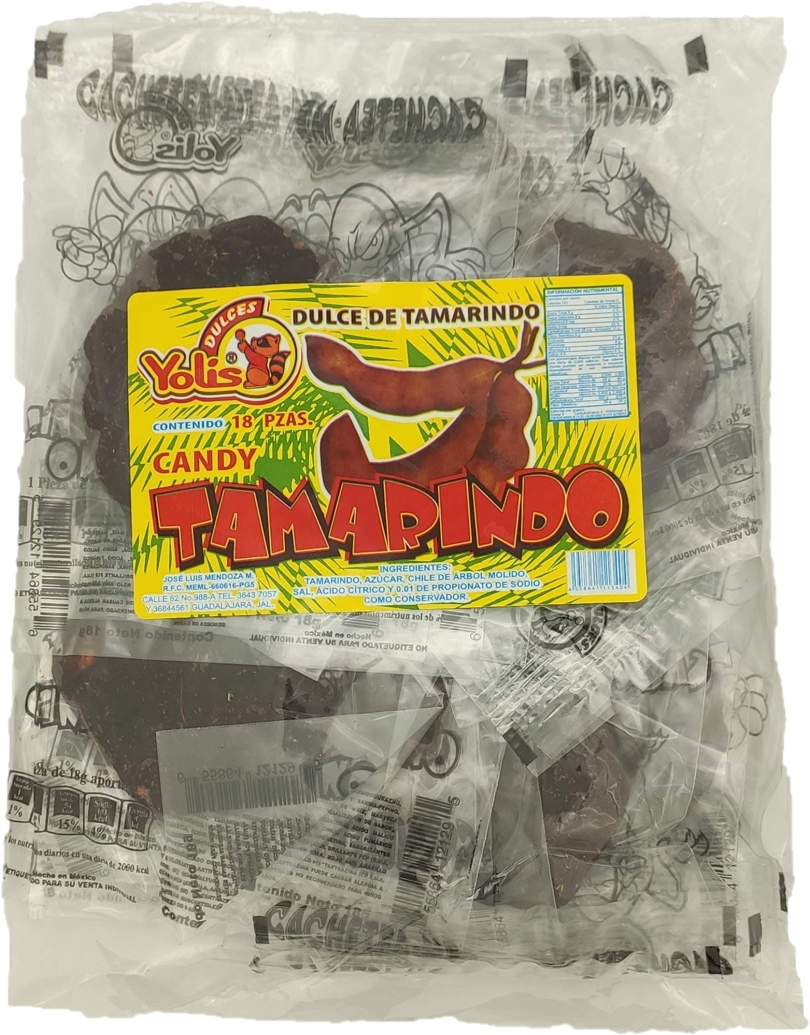 Yolis Tamarind Pouches 18 Pieces (520 grams/18.34oz) Original Real Tamarindo Fruit Pulp Super Tasty Mexican Natural Candy Snacks