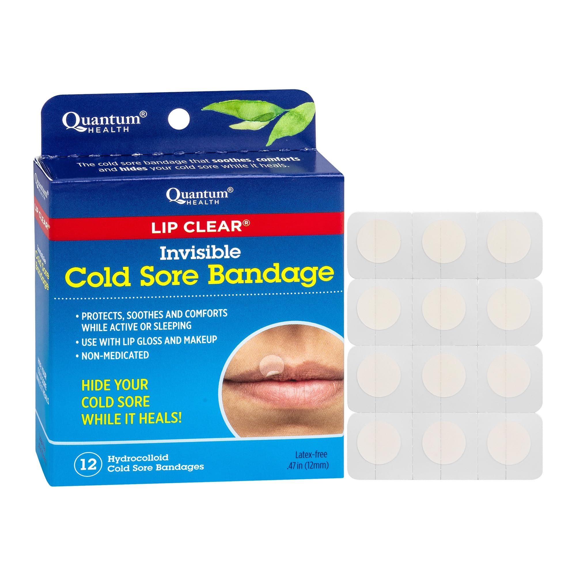 Quantum Health Lip Clear Invisible Cold Sore Bandage, To Help Soothe, Protect, and Prevent Contamination - 12 Count