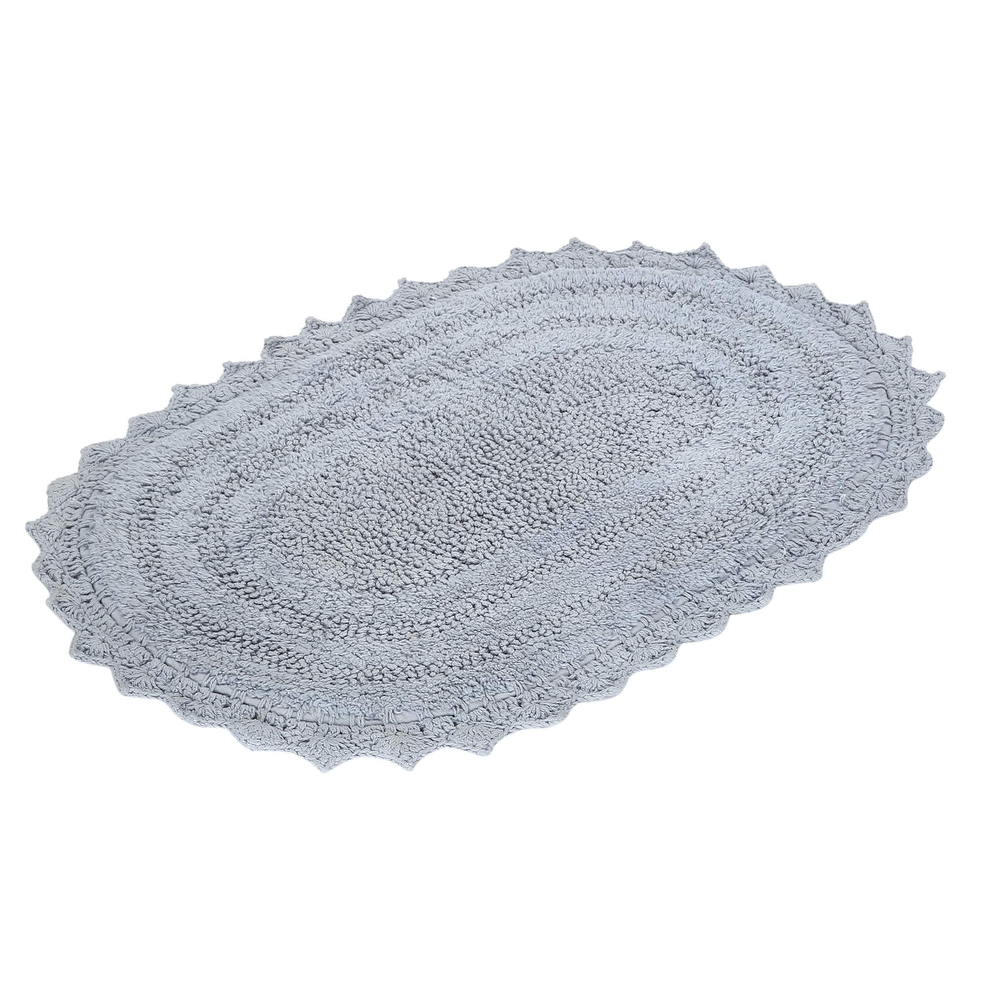 RAJRANG Soft Cotton Crochet Door Mat 24 x 17 Inch- Water Absorbing Bath Mats for Home Office Entrance Bathroom- Light Grey