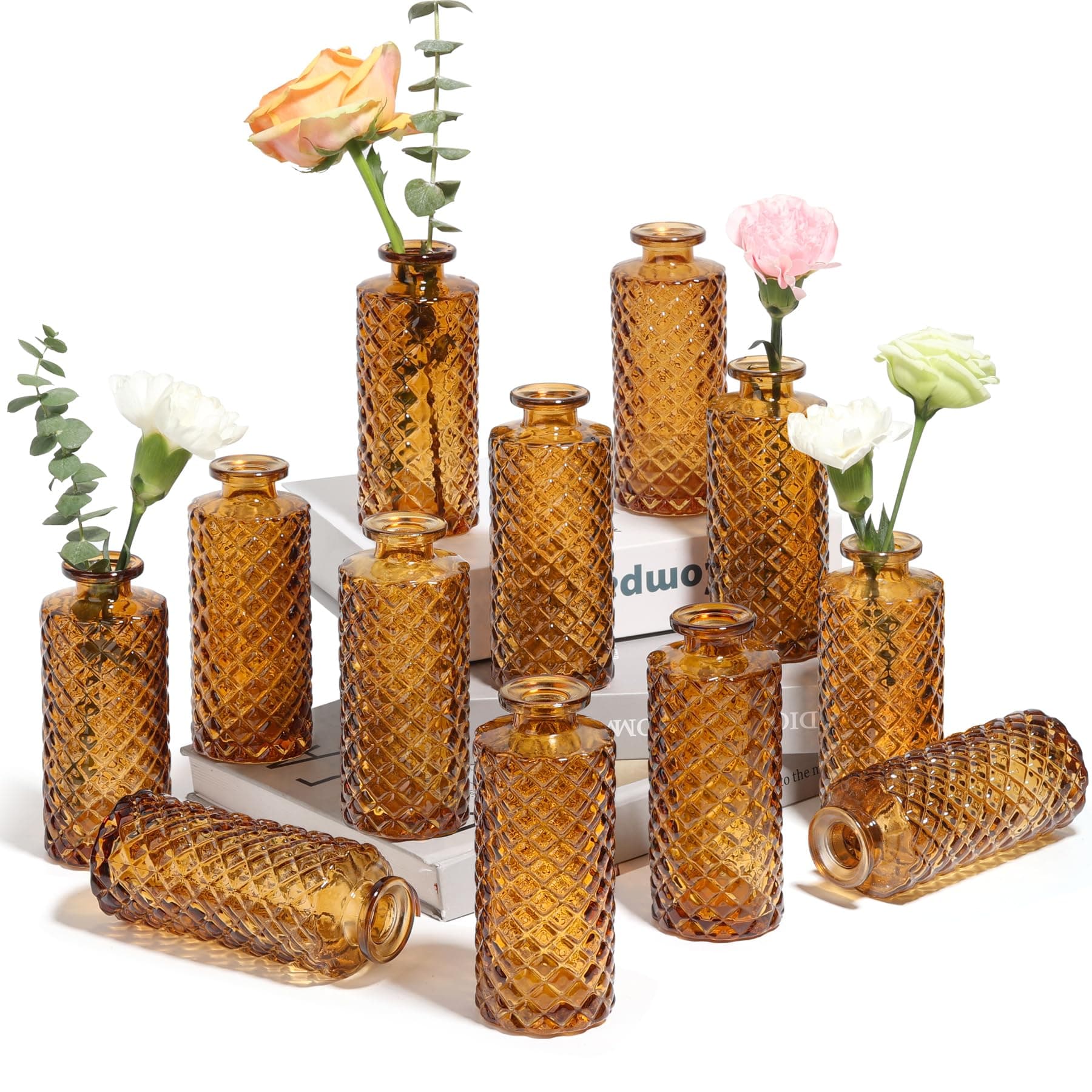 ComSaf Rhombus Amber Glass Bud Vases Set of 12