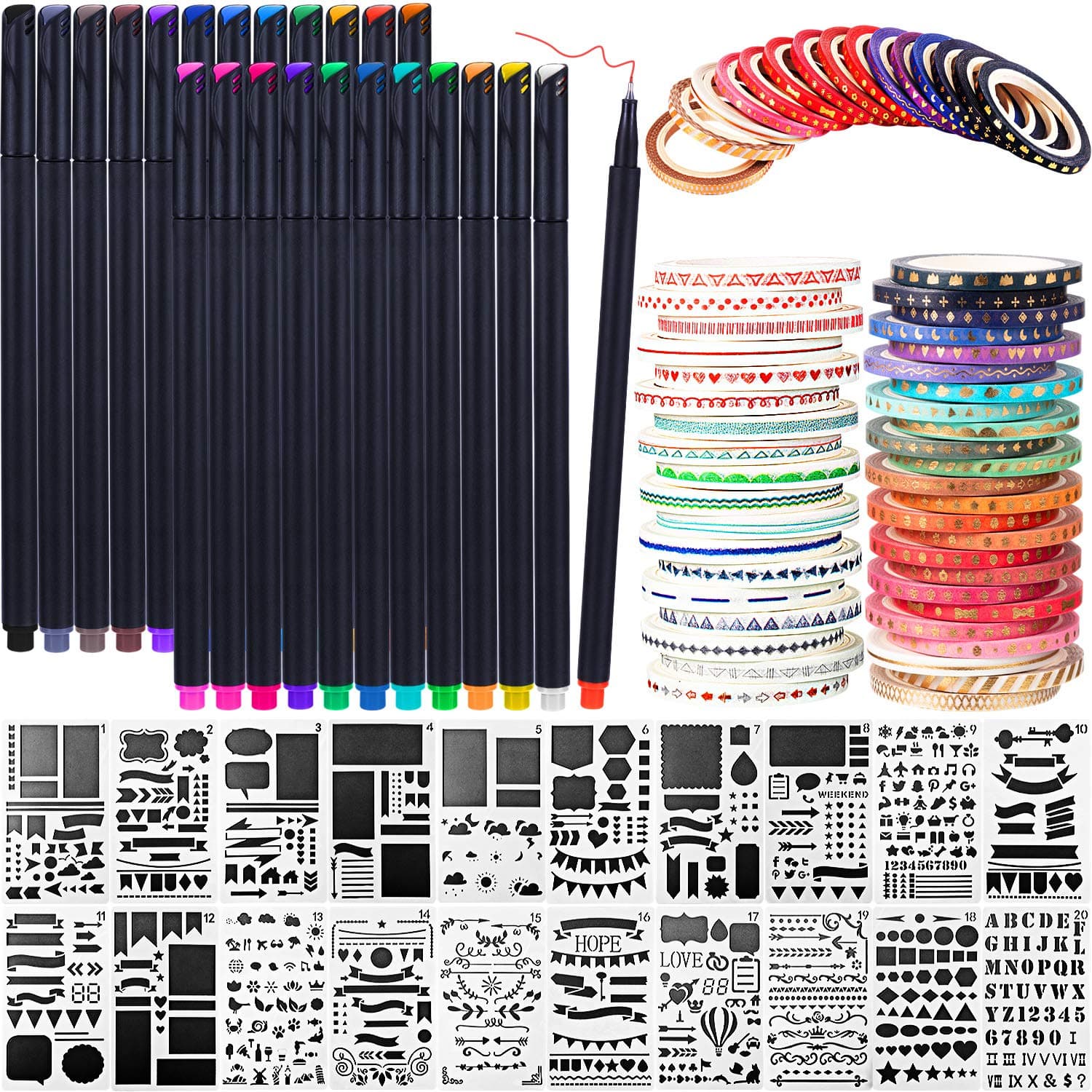 Scrapbooking Supplies Kit Scrapbook Tools and Supplies Journal Stencil Washi Tape and Journal Planner Pen for Journal Notebook Diary DIY Plastic Drawing Template(Style B)