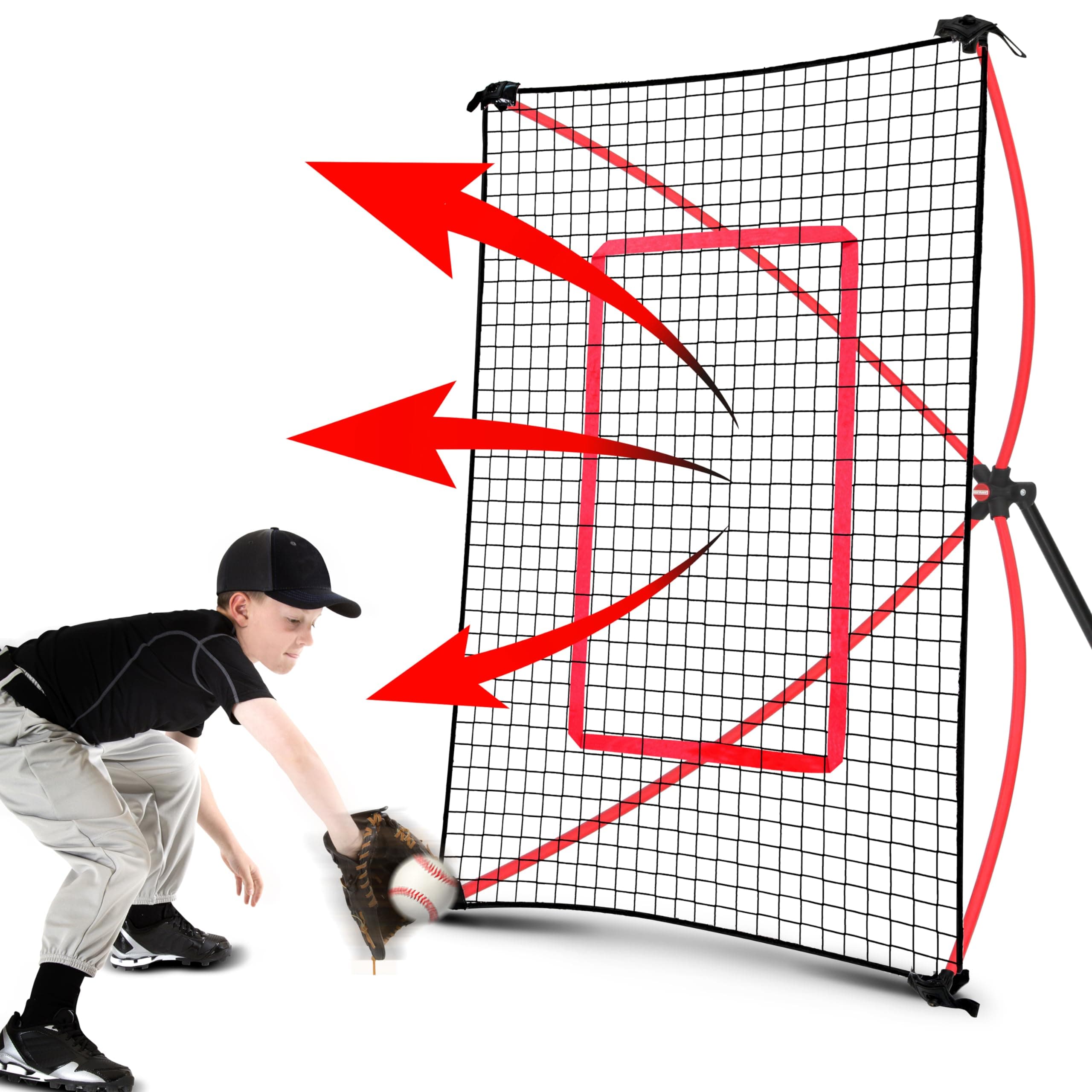 PitchBack Portable Baseball Rebound Net, 5ft x 3ft, Quick Set Up, Lightweight, Multi Angle Adjustment, Baseball Training Net, Suitable for Throwing, Pitching & Fielding, Black