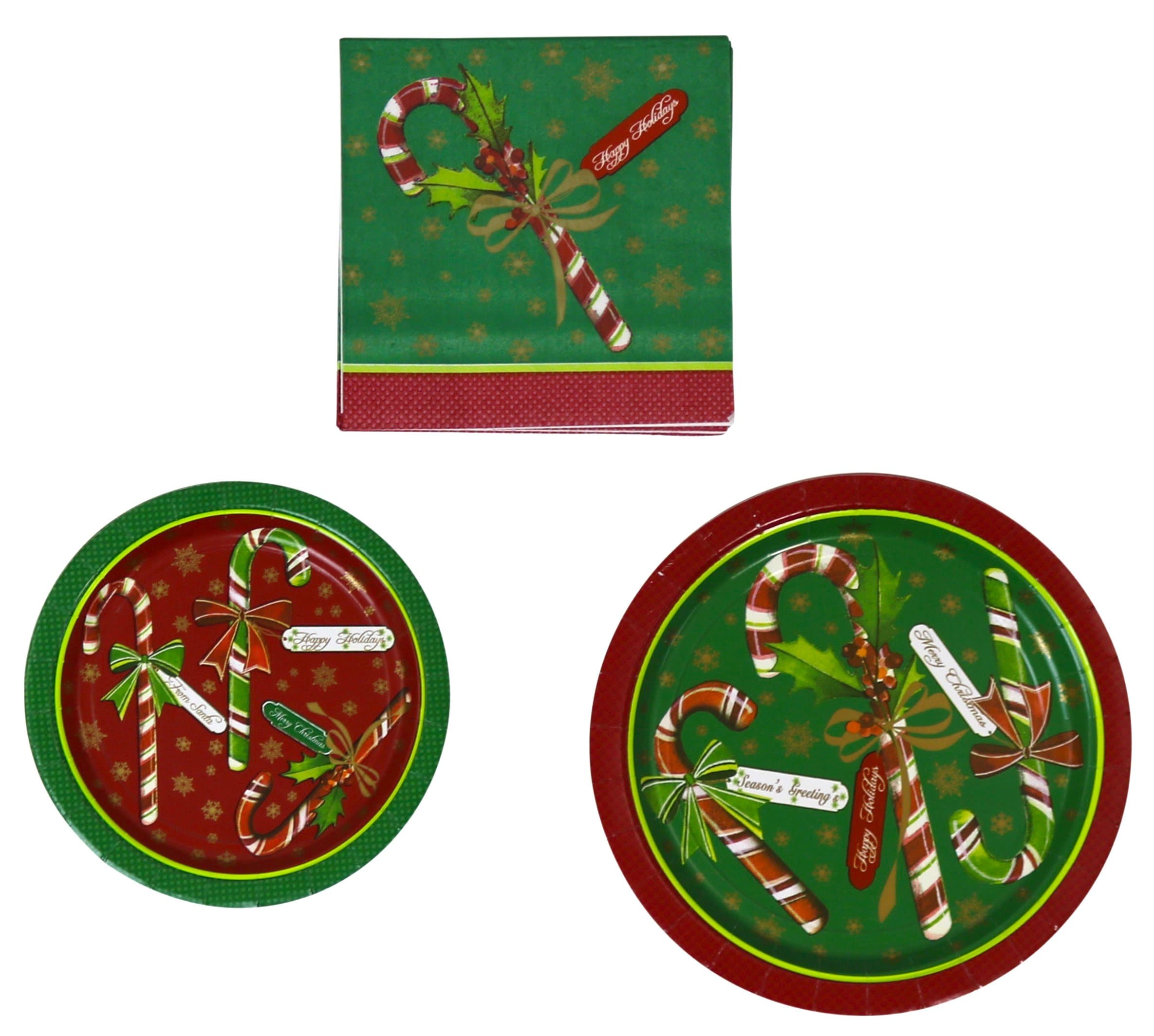 Party House 40 Dinner & 48 Dessert Paper Plates And 96 Paper Napkins - Candy Cane