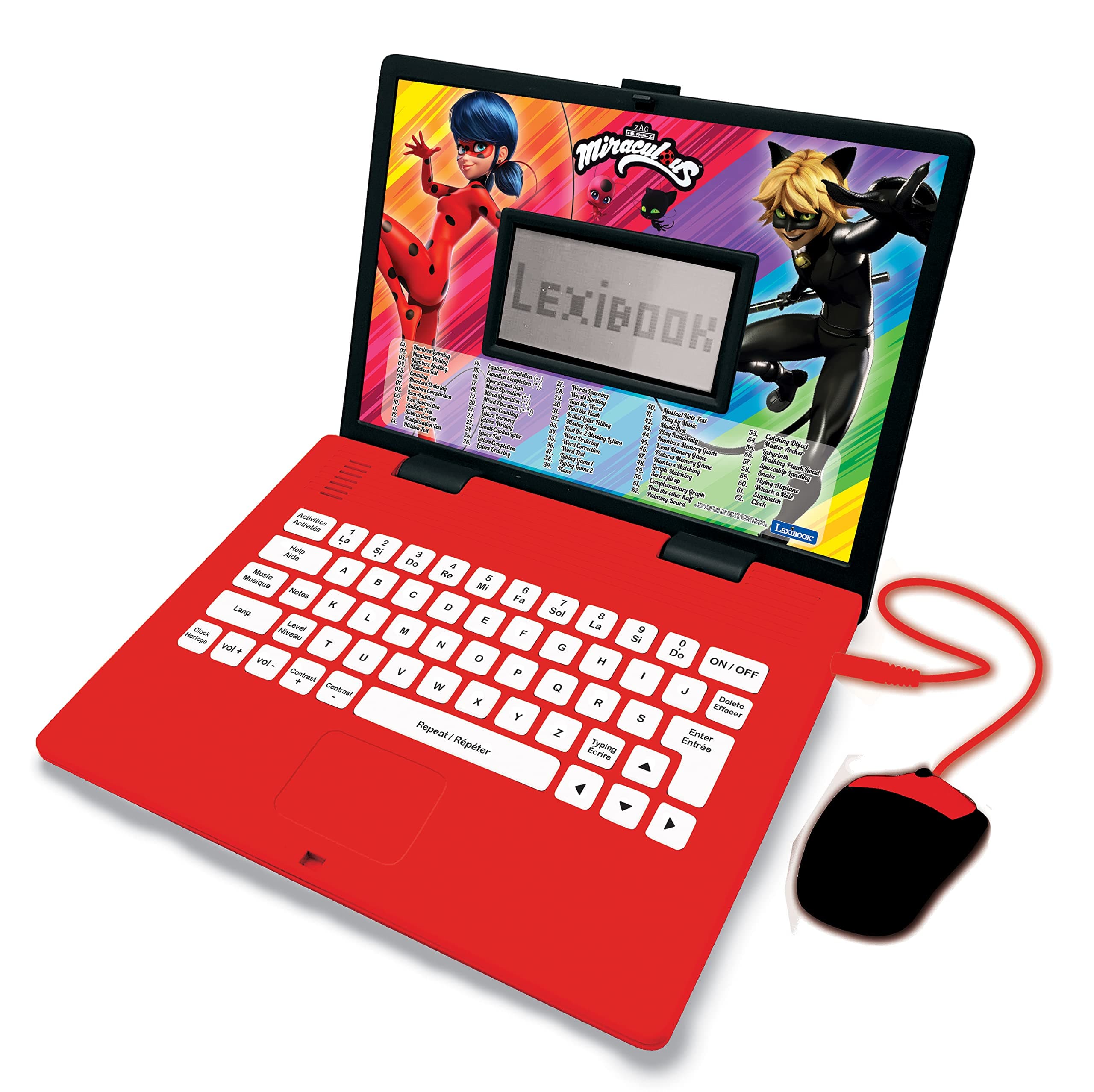 Miraculous Ladybug Cat Noir, Educational and Bilingual Laptop French/English, Toy for Child Kid (Boys & Girls), 124 Activities, Learn Play Games and Music with Ladybug, Red/Black, JC598MIi1