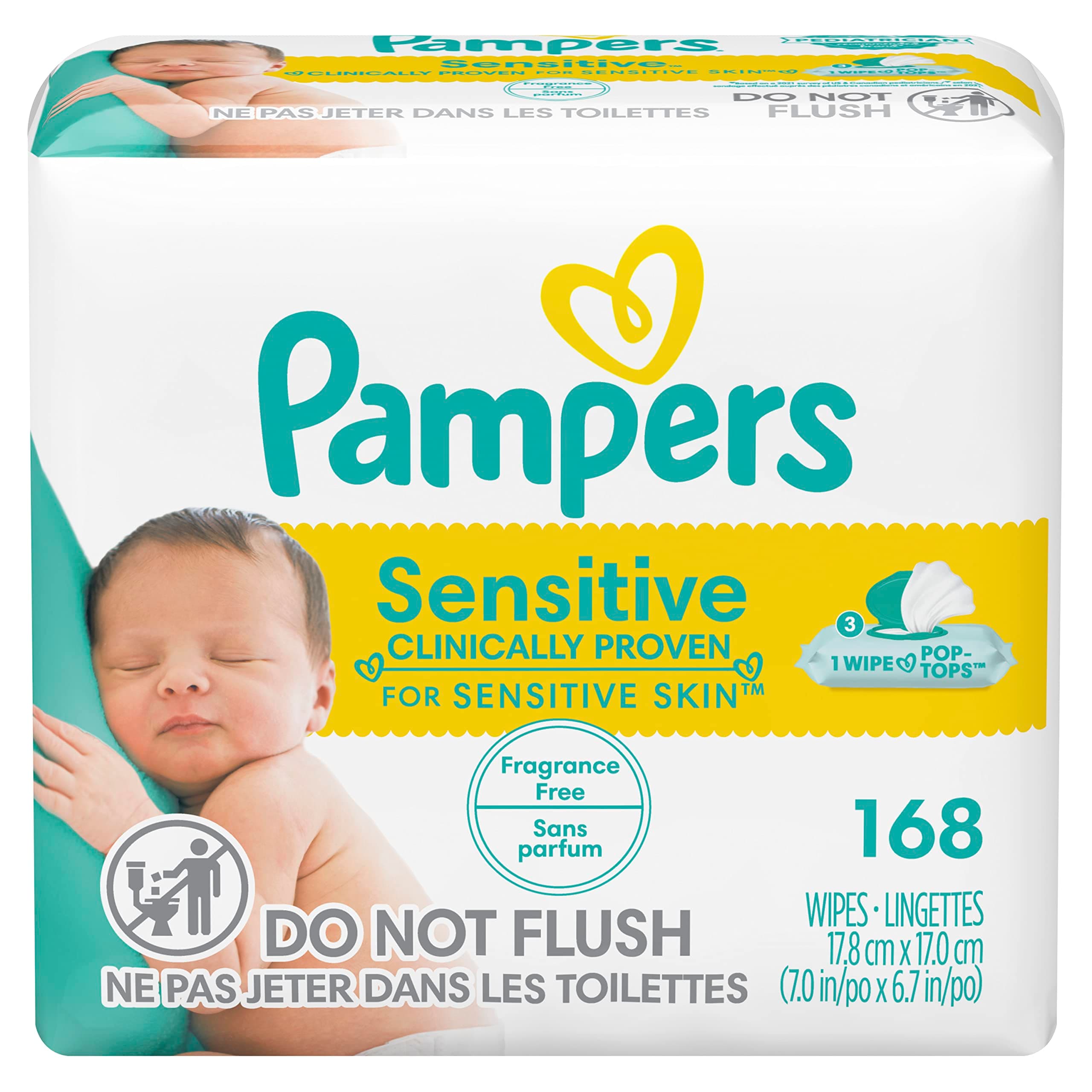 Baby Wipes Sensitive 3X Pop-Top Packs, 168 Diaper Wipes
