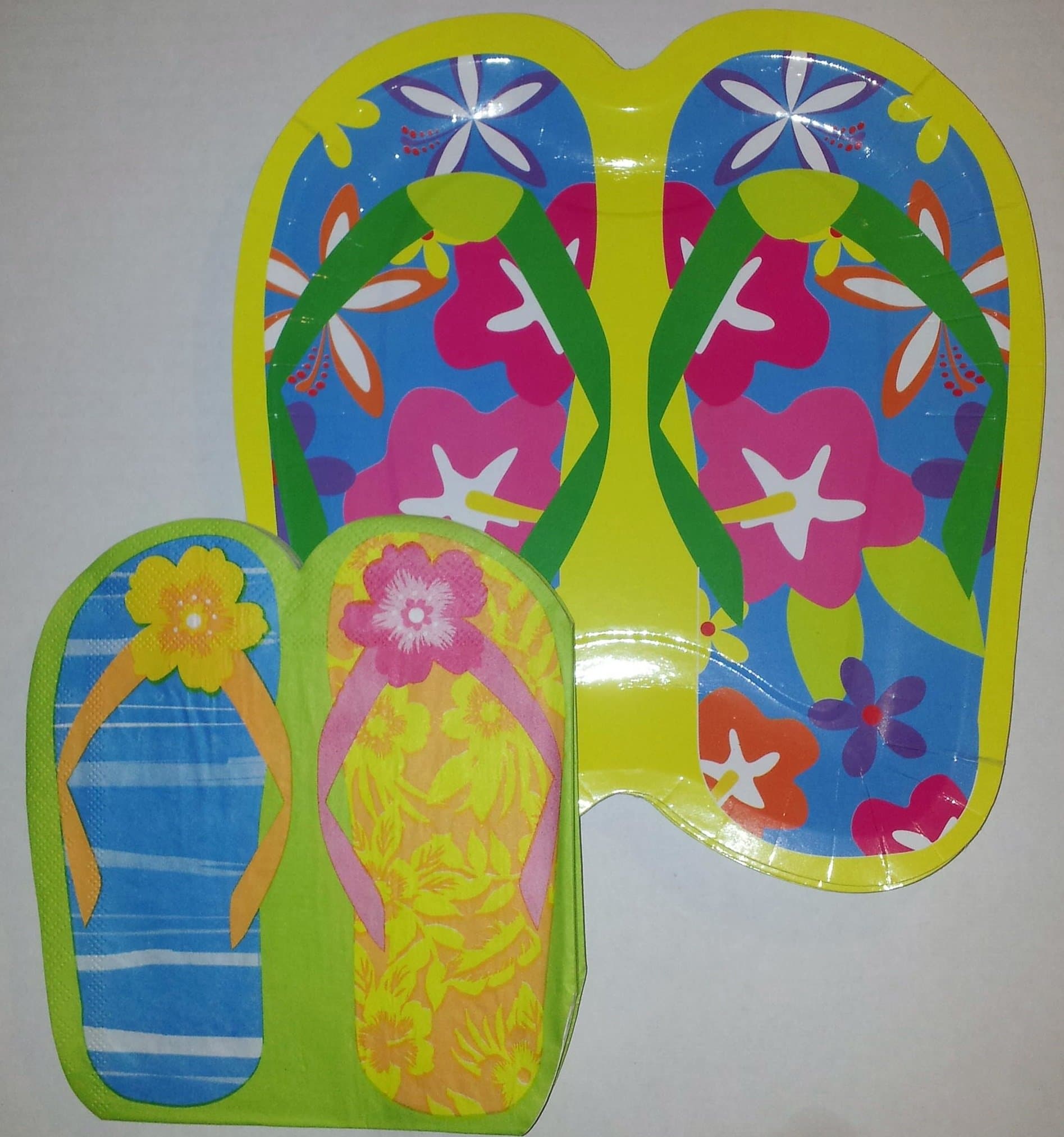 Disposable Luau Yellow Sandles Plates with Green Sandle Napkins