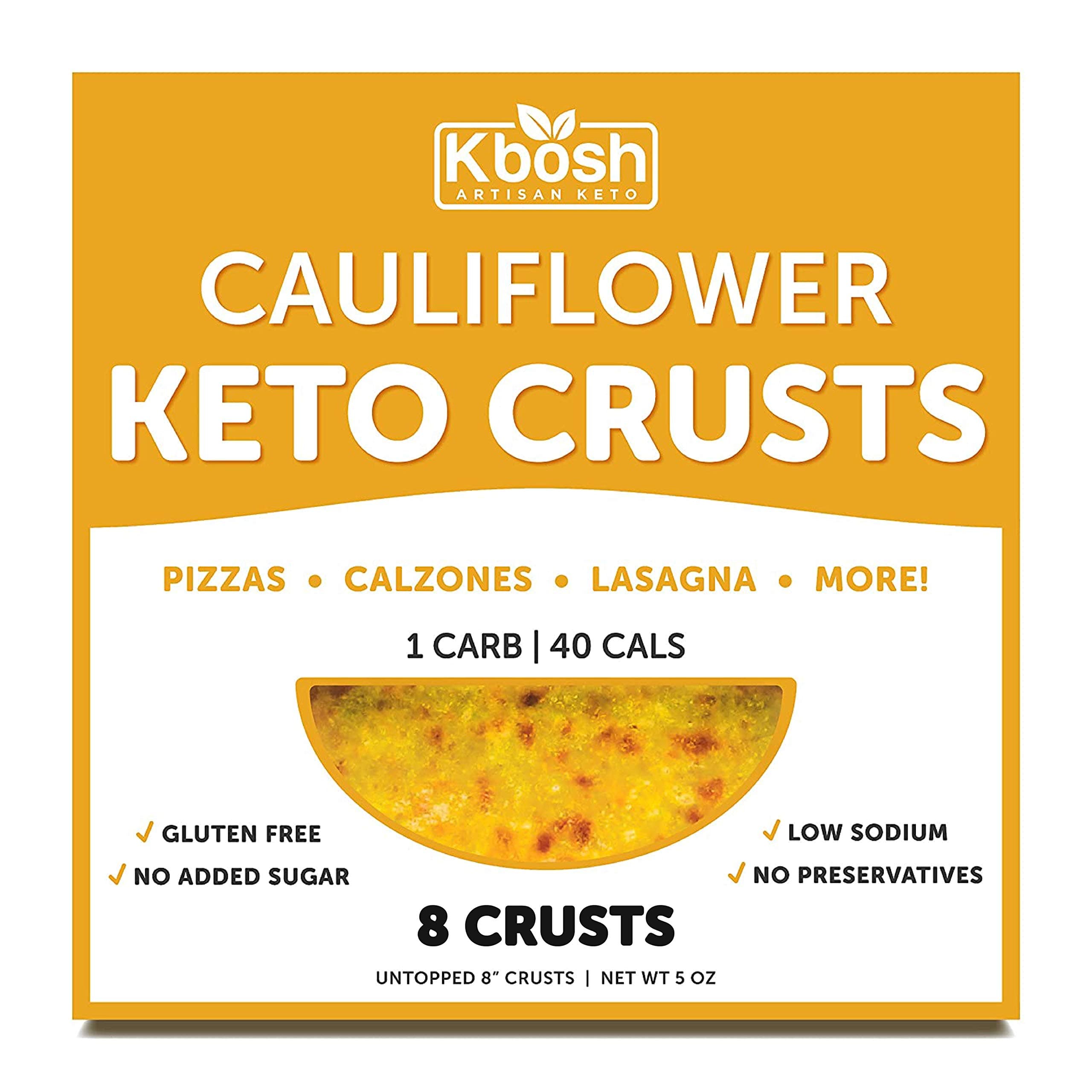 KBosh Keto Cauliflower Pizza Crust - Only 1 Carb Per Serving - Includes 8 Delicious, Easy to Prepare Cauliflower Keto Friendly Foods - Gluten Free, Sugar Free, Low Carb Snacks