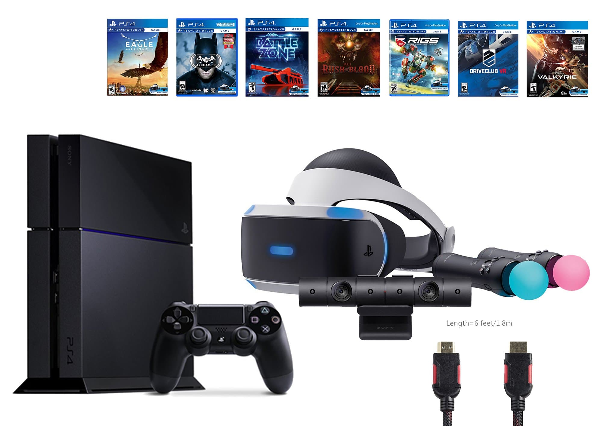 PlayStation VR Start Bundle10 Items:VR Start Bundle,PS4,7 VR Game Disc PSVR Until Dawn: Rush of Blood,PSVR EVE: Valkyrie,PSVR Battlezone,Batman: Arkham VR, PSVR DriveClub,PSVR Battlezone