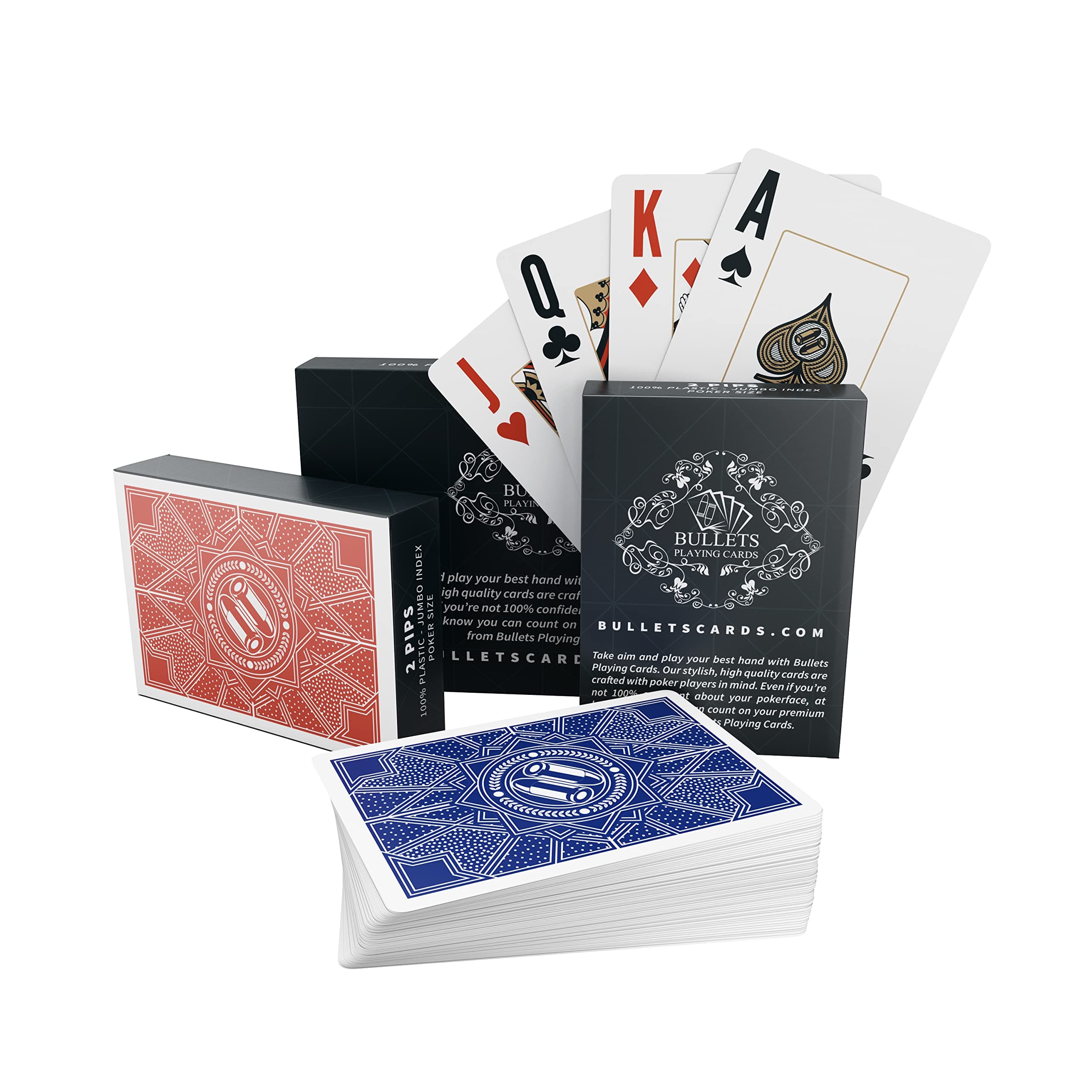 Bullets Playing Cards | Waterproof Plastic Playing Cards – 2 Decks Poker Size with Jumbo Index, Smooth Front & Easy-Grip Back – Ideal for Texas Hold’em, Casino & Camping – Paulie Design
