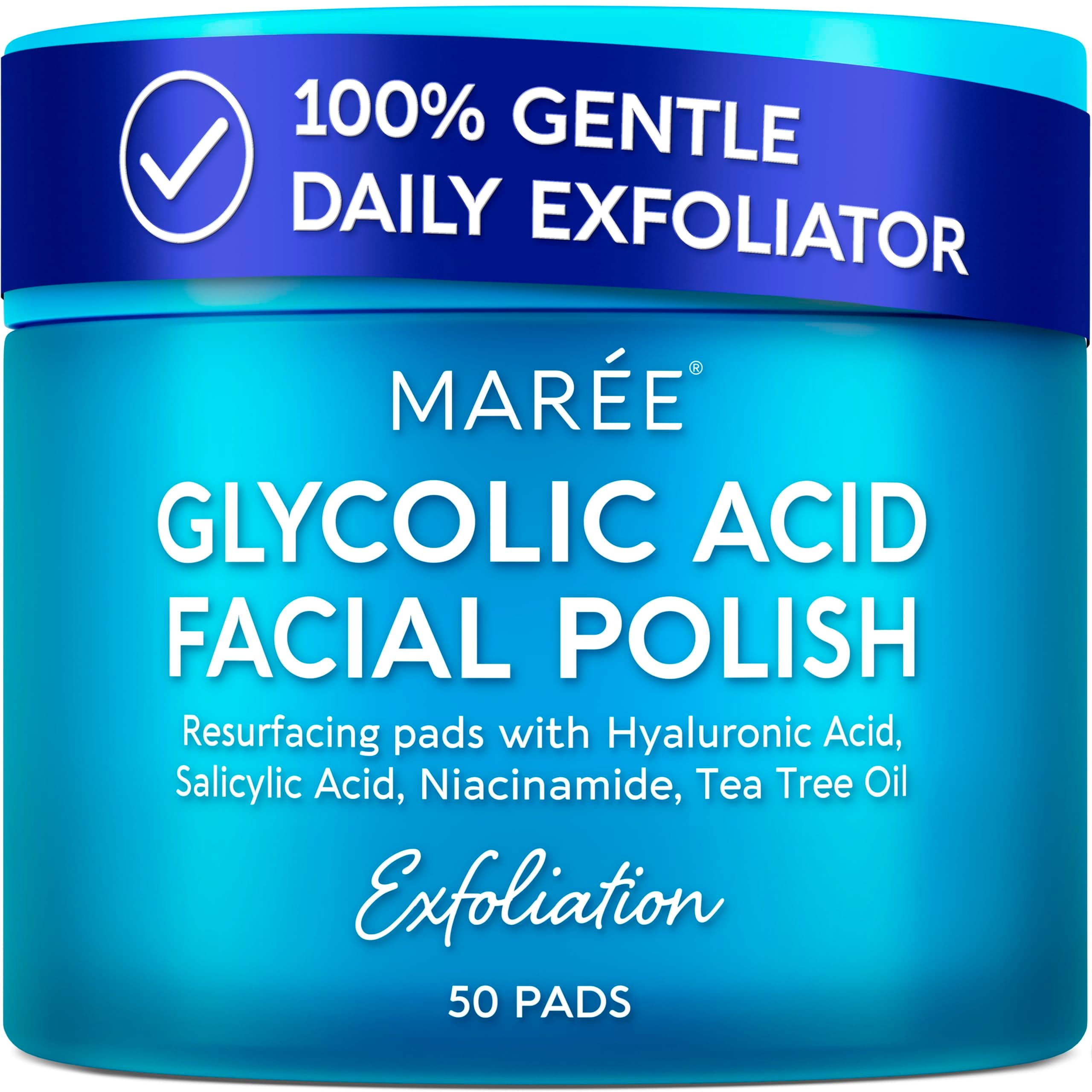 Facial Polish - Glycolic Acid Peel Pads for Face with Tea Tree Oil, Salicylic Acid & Vitamins E, B3, B5 - Exfoliating & Deep Cleaning Effect