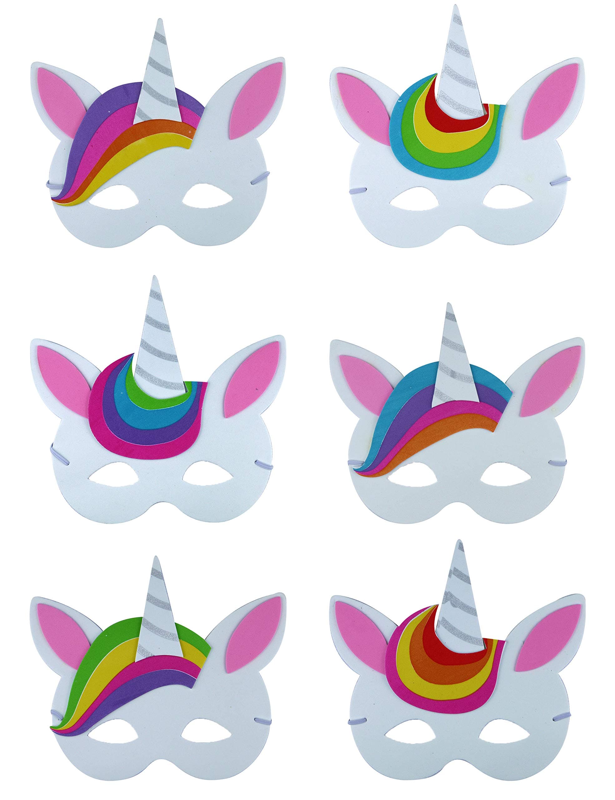 HENBRANDT 12 x Eva Foam Unicorn Masks with Elastic - Each poly bagged -Party Bag Fillers
