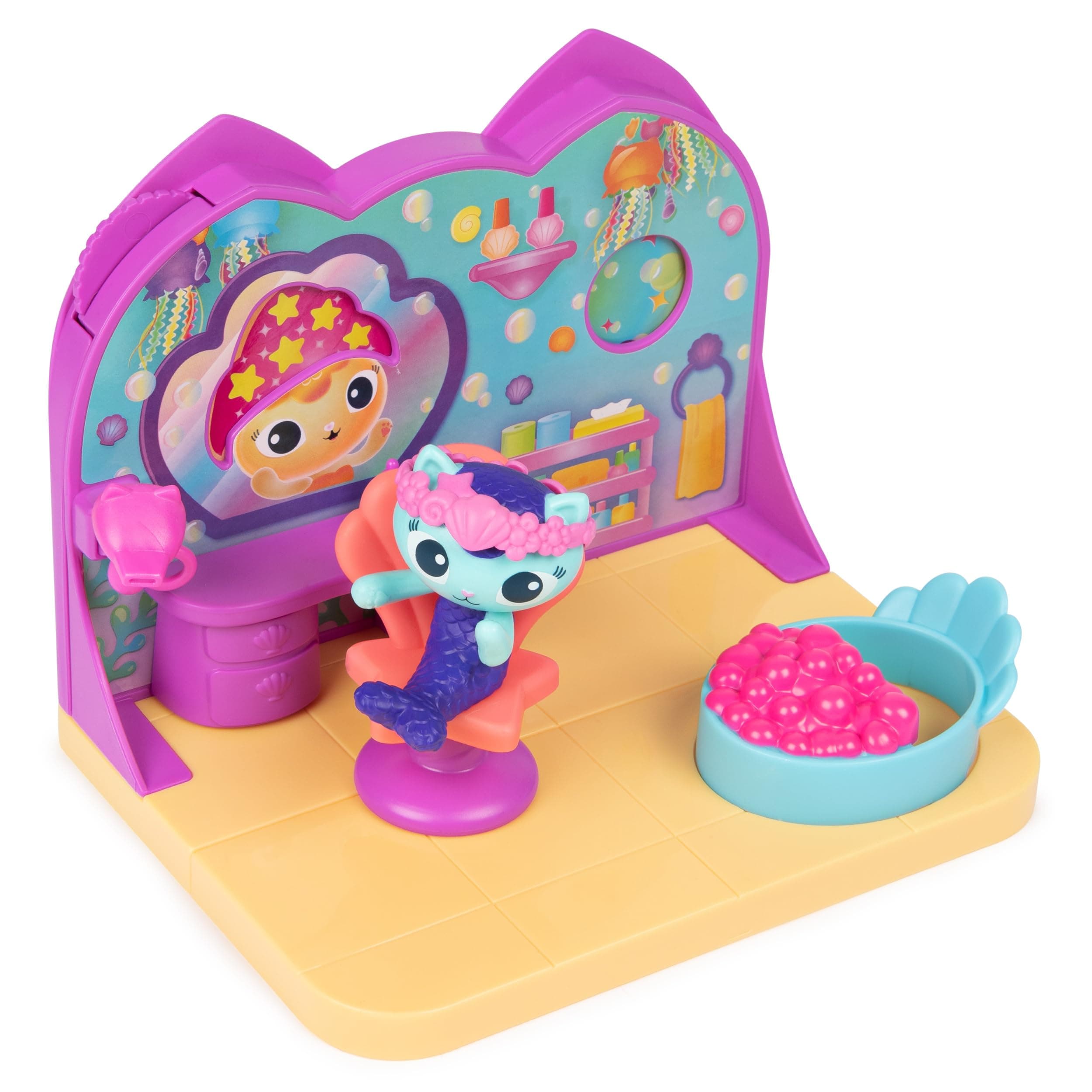 Gabby's Dollhouse DreamWorks, Mercat s Spa Room Playset, with Mercat Toy Figure, Surprise Toys and Dollhouse Furniture, Kids Toys for Girls & Boys 3+