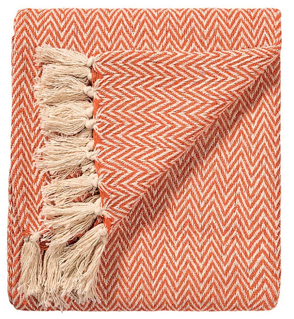 Orange Chevron Soft Cotton Handloom Blanket Throw 150cm x 125cm
