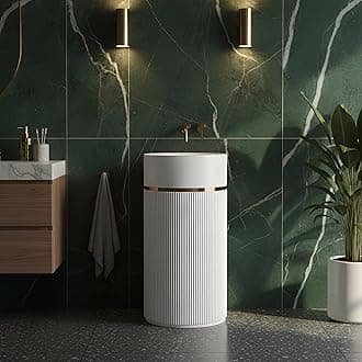 Plantex Pedestal Matt Wash Basin/Acrylic Resin & Quartz Free Standing Wash Basin/Round Basin for Bathroom/Home/Office/Restaurant - (1056, White)