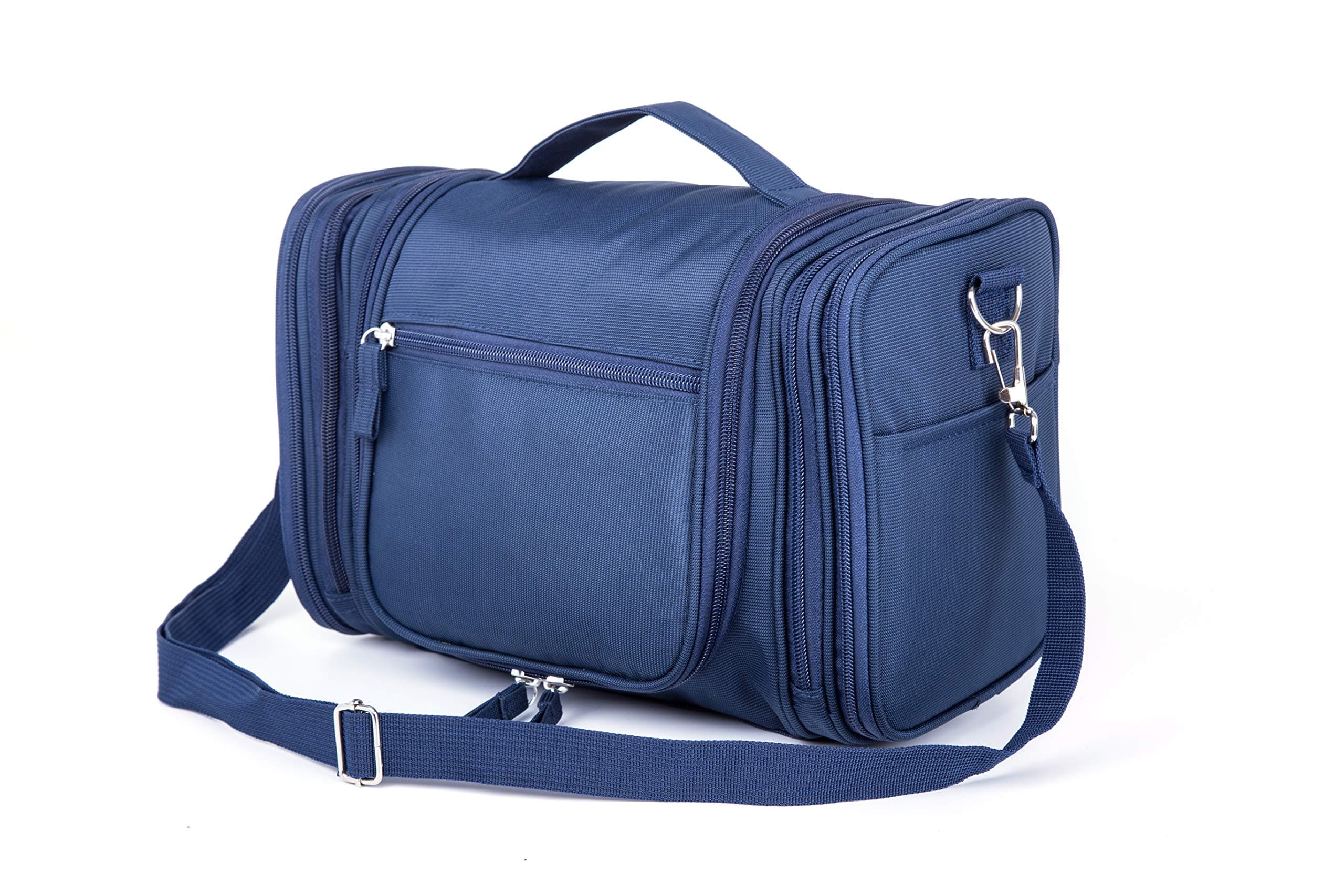 Extra Large Hanging Toiletry/Cosmetic Bag | Makeup Organizer | with Optional Shoulder Strap | 500D Polyester | Navy