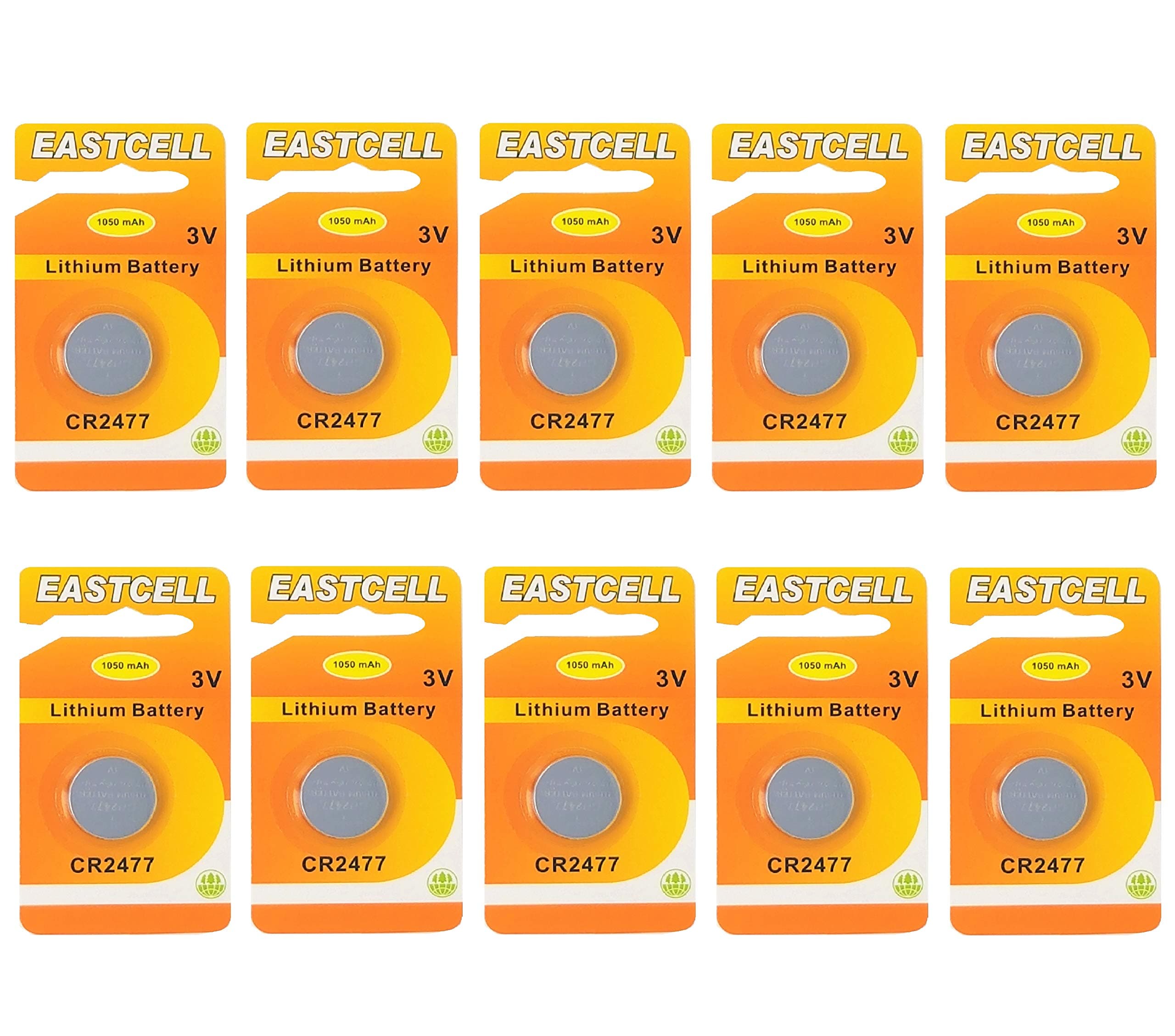 EASTCELL 10 x CR2477 3 V Lithium Button Cell 1050 mAh (10 x Single Blister Pack) Disposable Branded Product FBA