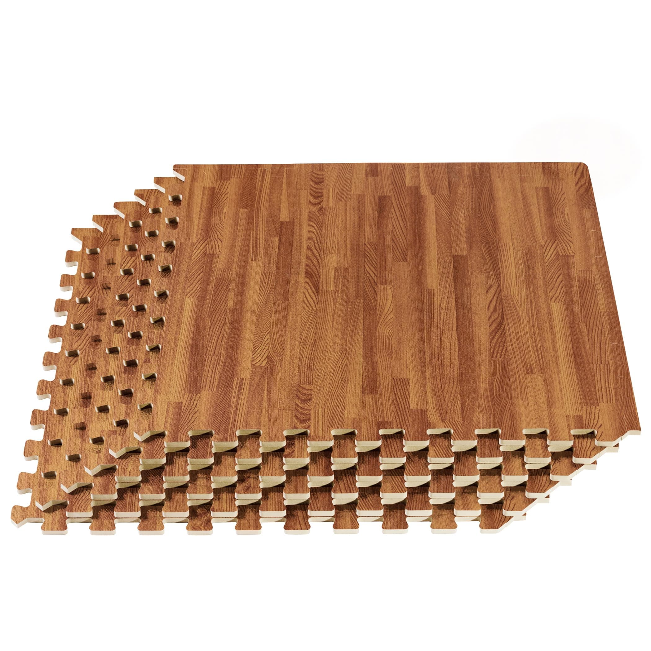 Forest Floor 5/8 Inch Thick Printed Foam Tiles, Premium Wood Grain Interlocking Foam Floor Mats, Anti-Fatigue Flooring