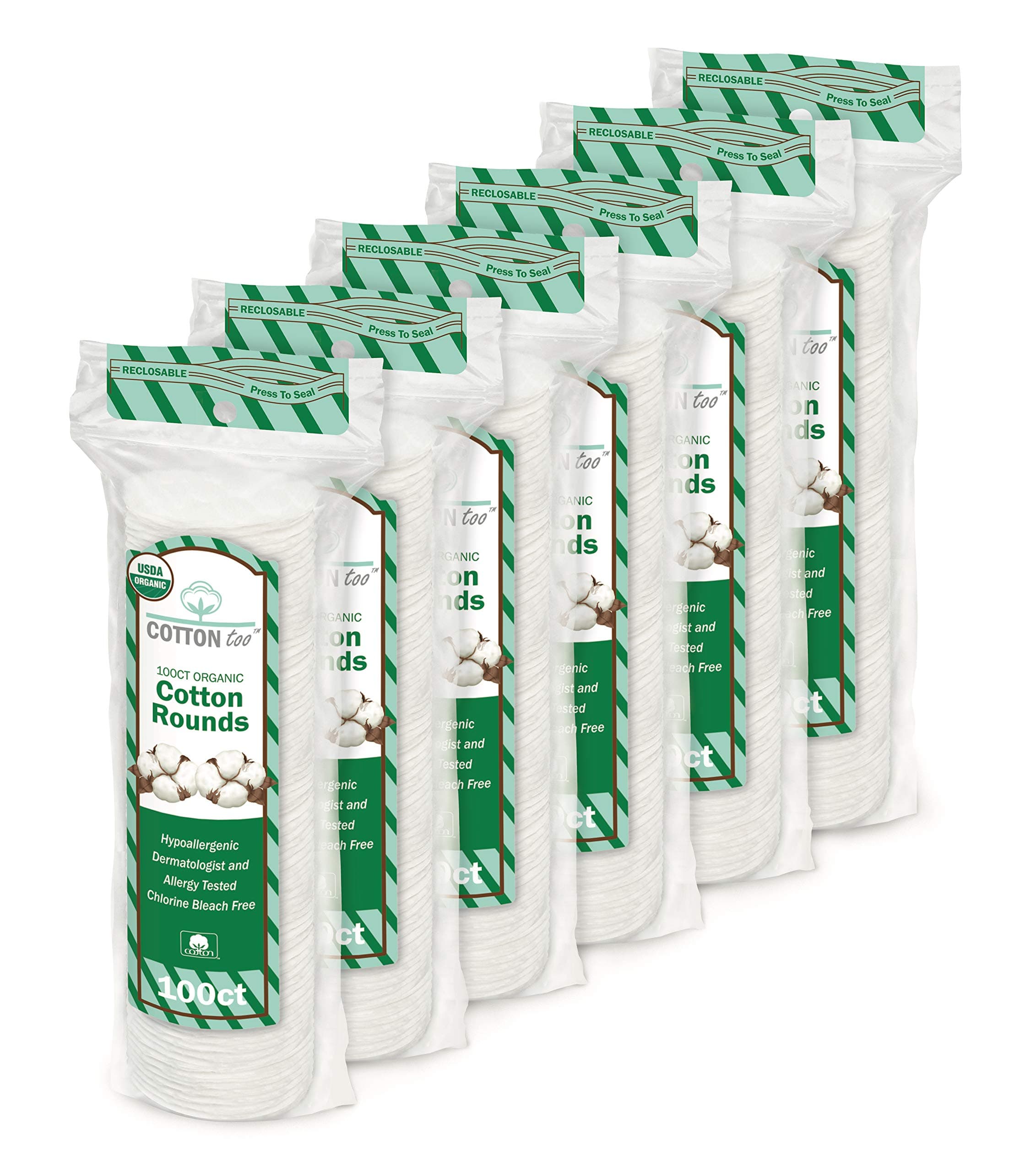 100 Count Cotton Cosmetic Rounds, Organic, 6 Pack