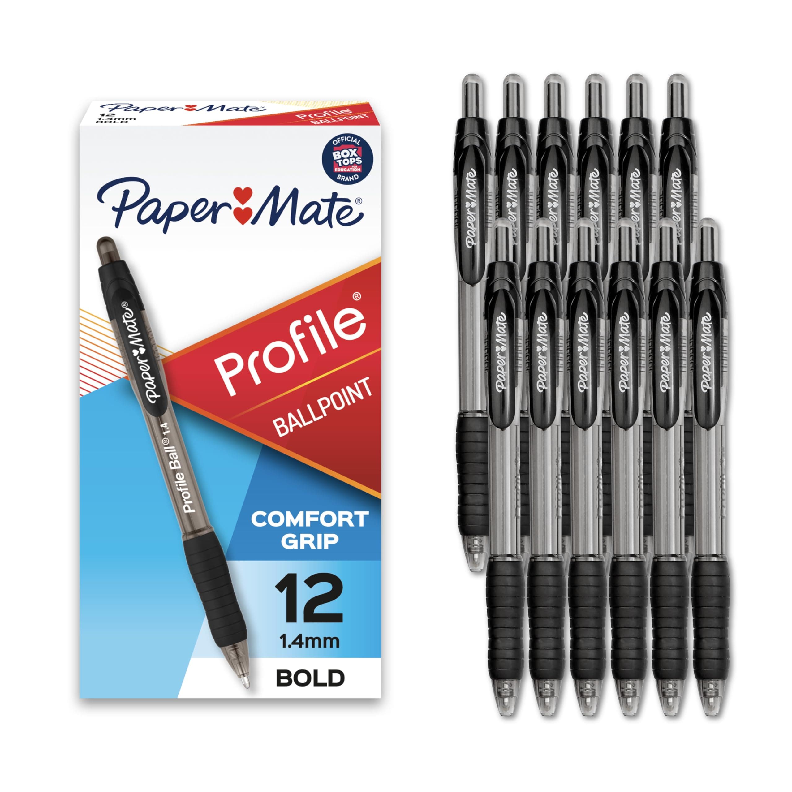 Profile Retractable Ballpoint Pen - Black Body, Black Ink, Pack of 12