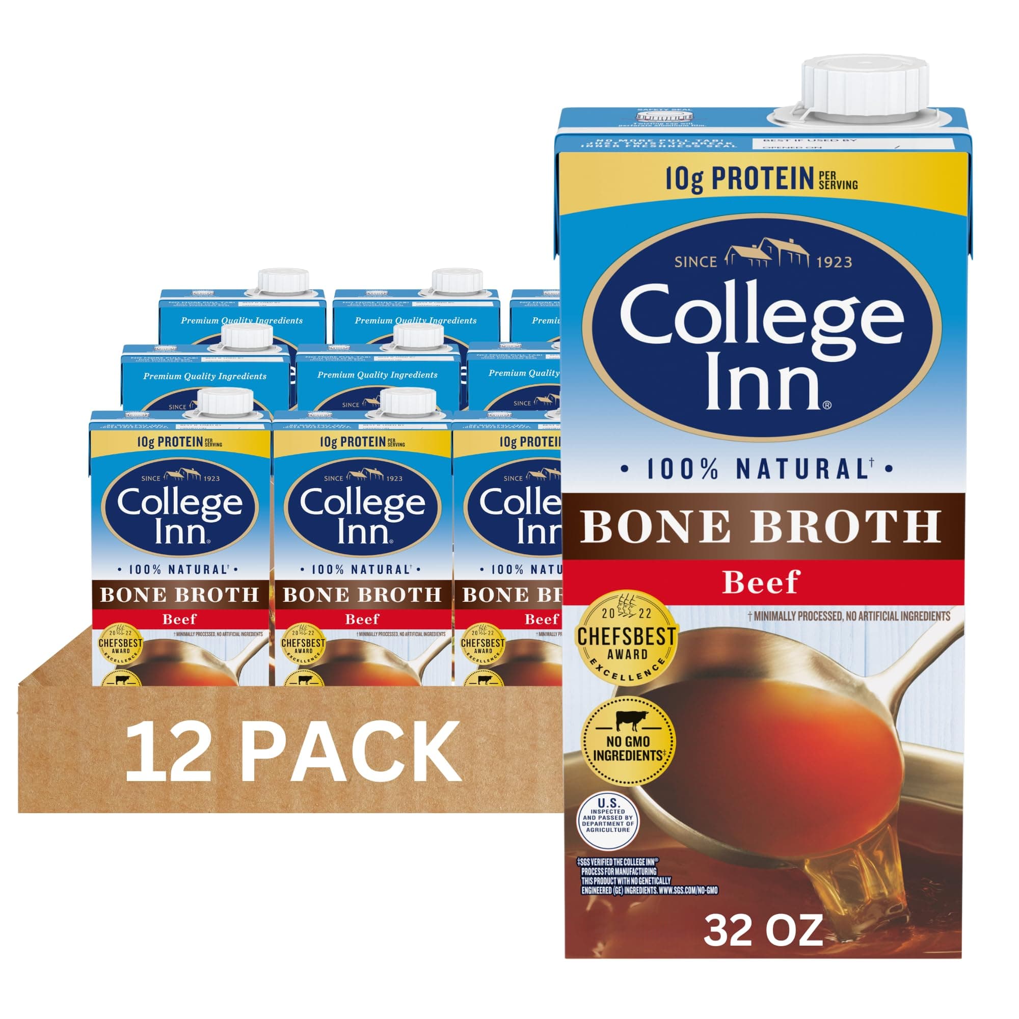 College Inn 100% Natural Beef Bone Broth, 32 fl Ounce (Pack of 12)