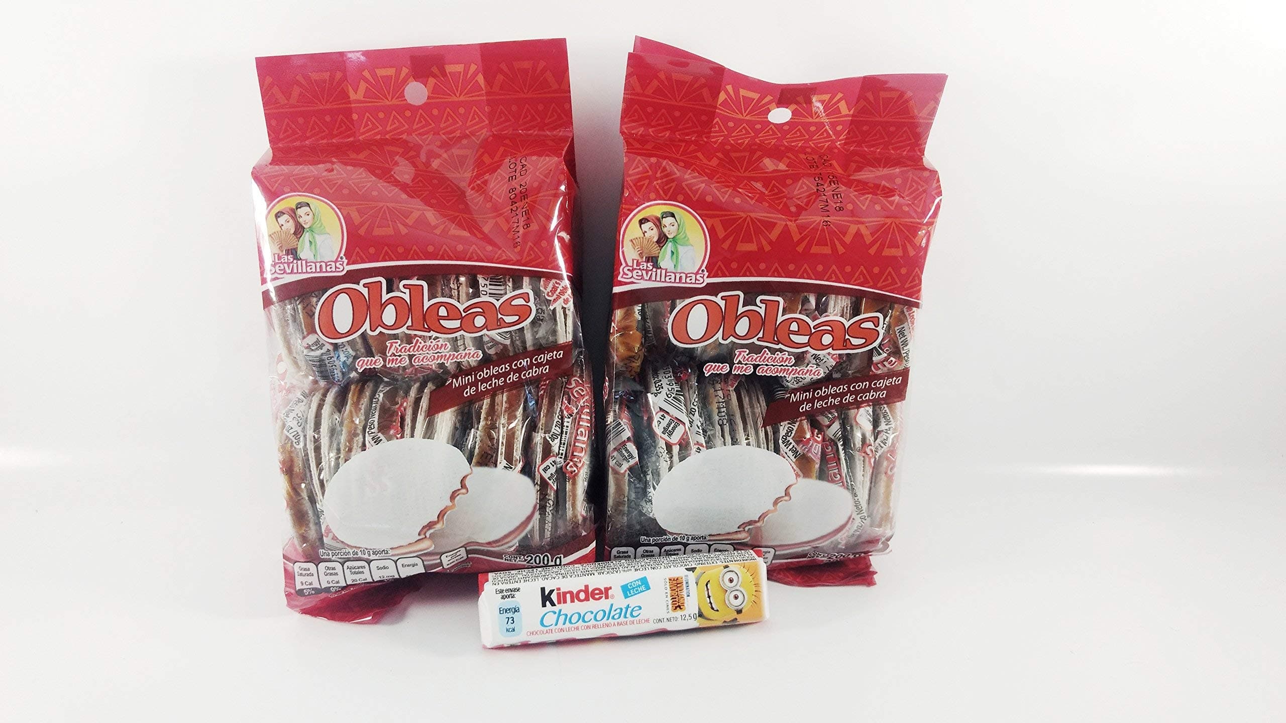 Pack of 2 Mini obleas Milk Candy Wafers 20 pcs in Pack, Authentic Mexican Candy with Free Chocolate Kinder Bar Included